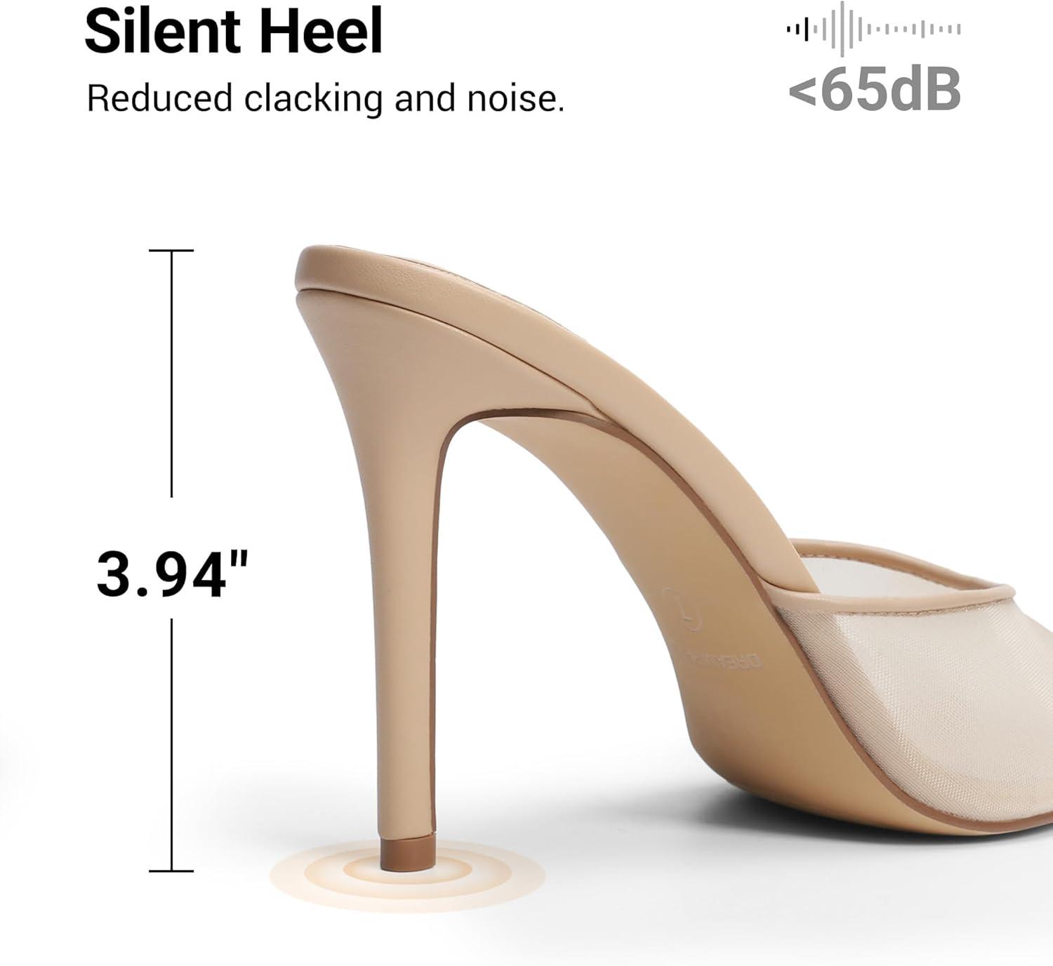 imageDREAM PAIRS Mule Heels for Women High Heels Stiletto Open Round Peep Toe Mules Sandals Slip on Dress Shoes Sexy Heeled for Party Dressy Prom WeddingNudemesh