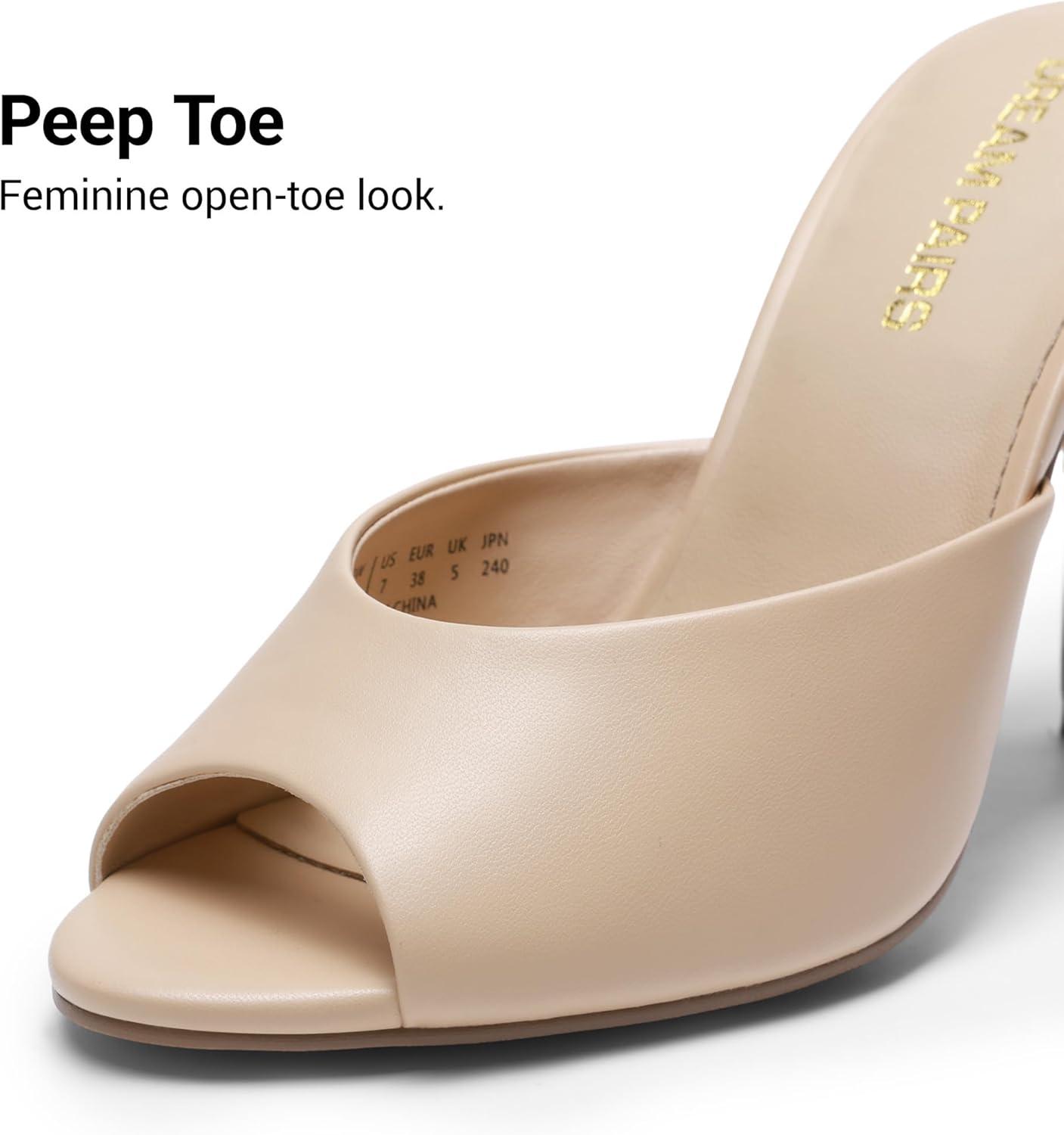 imageDREAM PAIRS Mule Heels for Women High Heels Stiletto Open Round Peep Toe Mules Sandals Slip on Dress Shoes Sexy Heeled for Party Dressy Prom WeddingNude