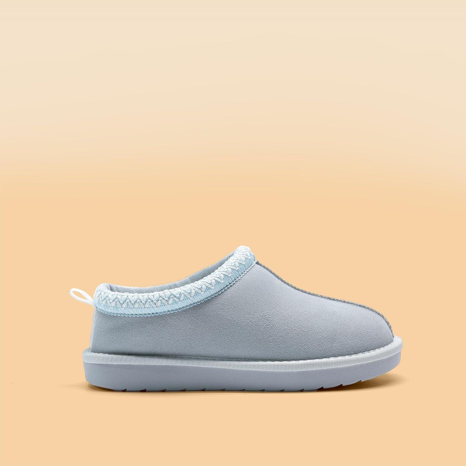 imageDREAM PAIRS Womens Fuzzy Cozy Slippers Genuine Suede Indoor Outdoor Fluffy Home Comfy Winter Slip On Cute Warm Memory Foam Furry Shoes FuzzyEasyLight Blue