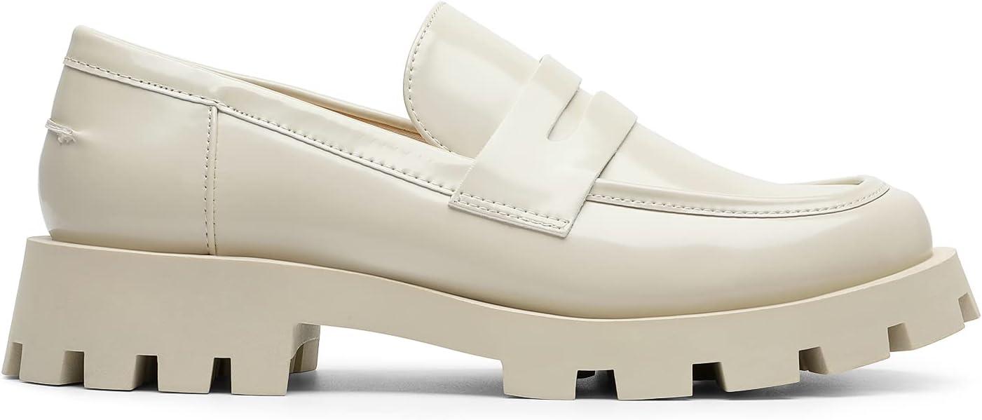 imageDREAM PAIRS Womens Loafers Lug Sole Slip On Platform Chunky Penny Loafers for Women Dressy and Work Business Casual Shoes for WomenBeigepat