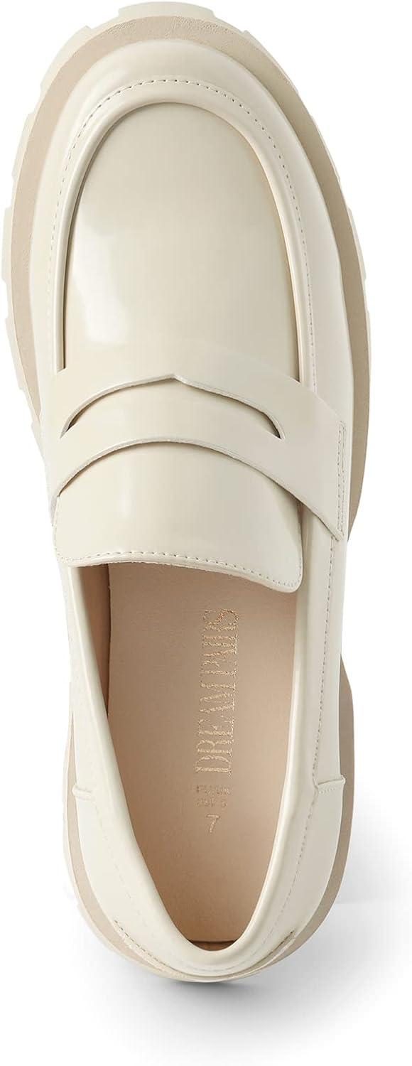 imageDREAM PAIRS Womens Loafers Lug Sole Slip On Platform Chunky Penny Loafers for Women Dressy and Work Business Casual Shoes for WomenBeigepat
