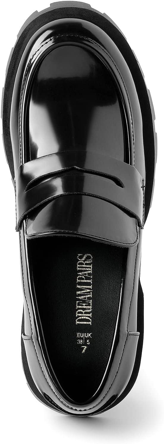 imageDREAM PAIRS Womens Loafers Lug Sole Slip On Platform Chunky Penny Loafers for Women Dressy and Work Business Casual Shoes for WomenBlackpat