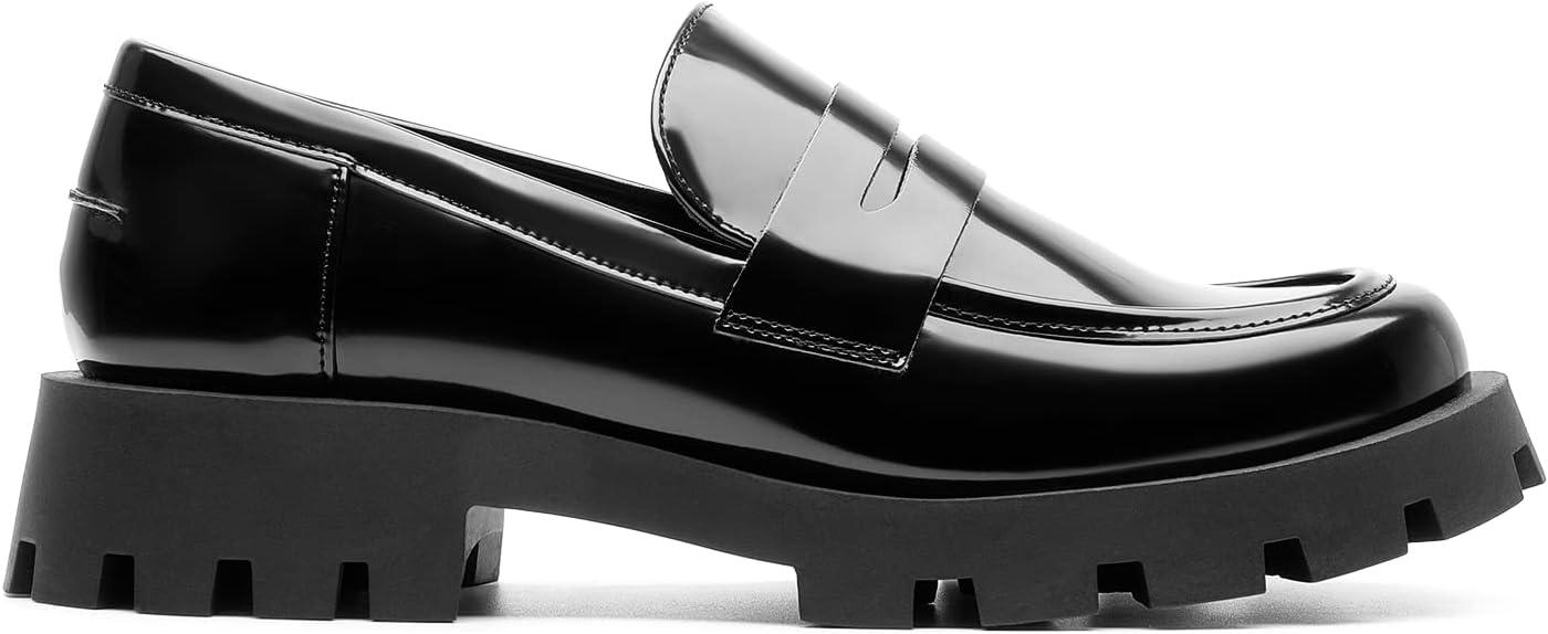 imageDREAM PAIRS Womens Loafers Lug Sole Slip On Platform Chunky Penny Loafers for Women Dressy and Work Business Casual Shoes for WomenBlackpat