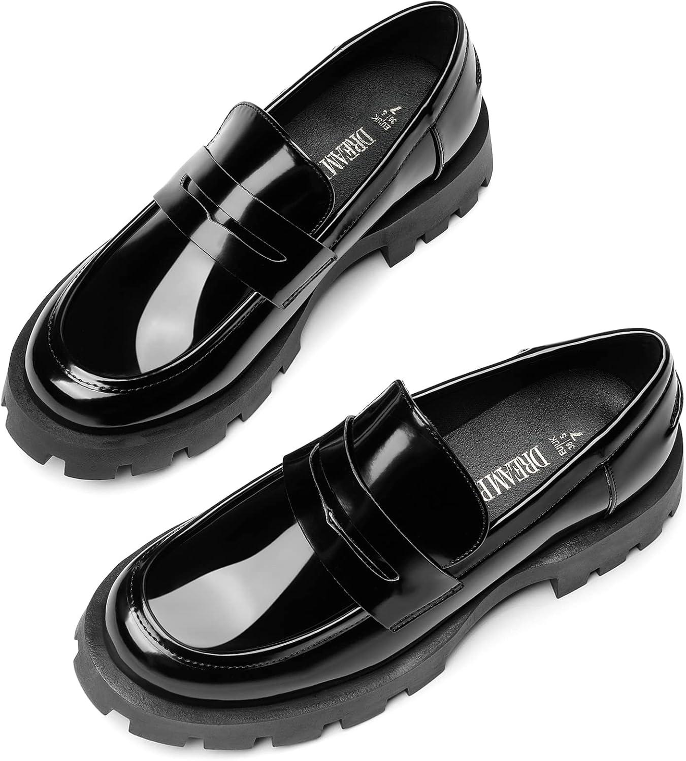 imageDREAM PAIRS Womens Loafers Lug Sole Slip On Platform Chunky Penny Loafers for Women Dressy and Work Business Casual Shoes for WomenBlackpat