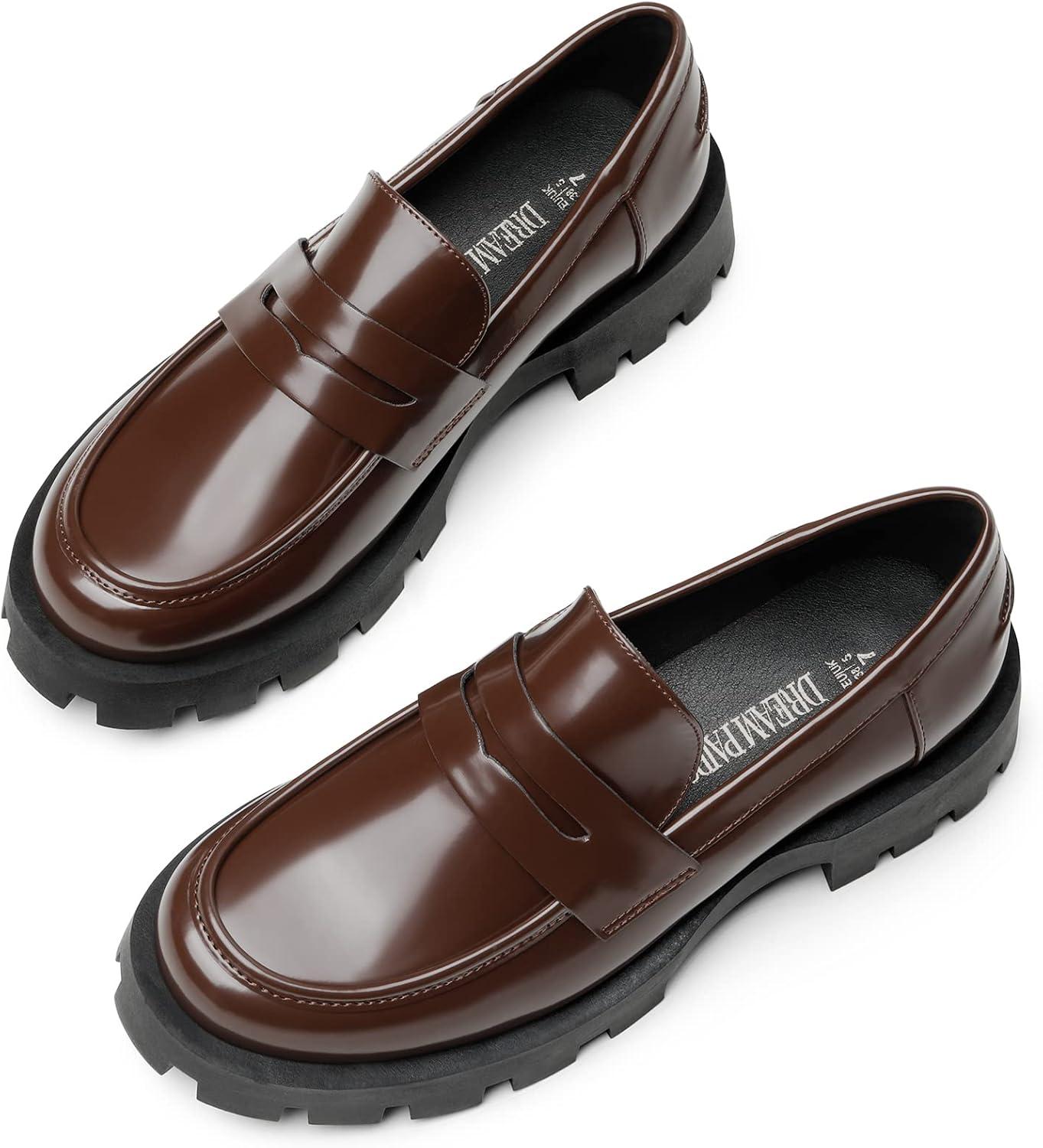 imageDREAM PAIRS Womens Loafers Lug Sole Slip On Platform Chunky Penny Loafers for Women Dressy and Work Business Casual Shoes for WomenBrownpat