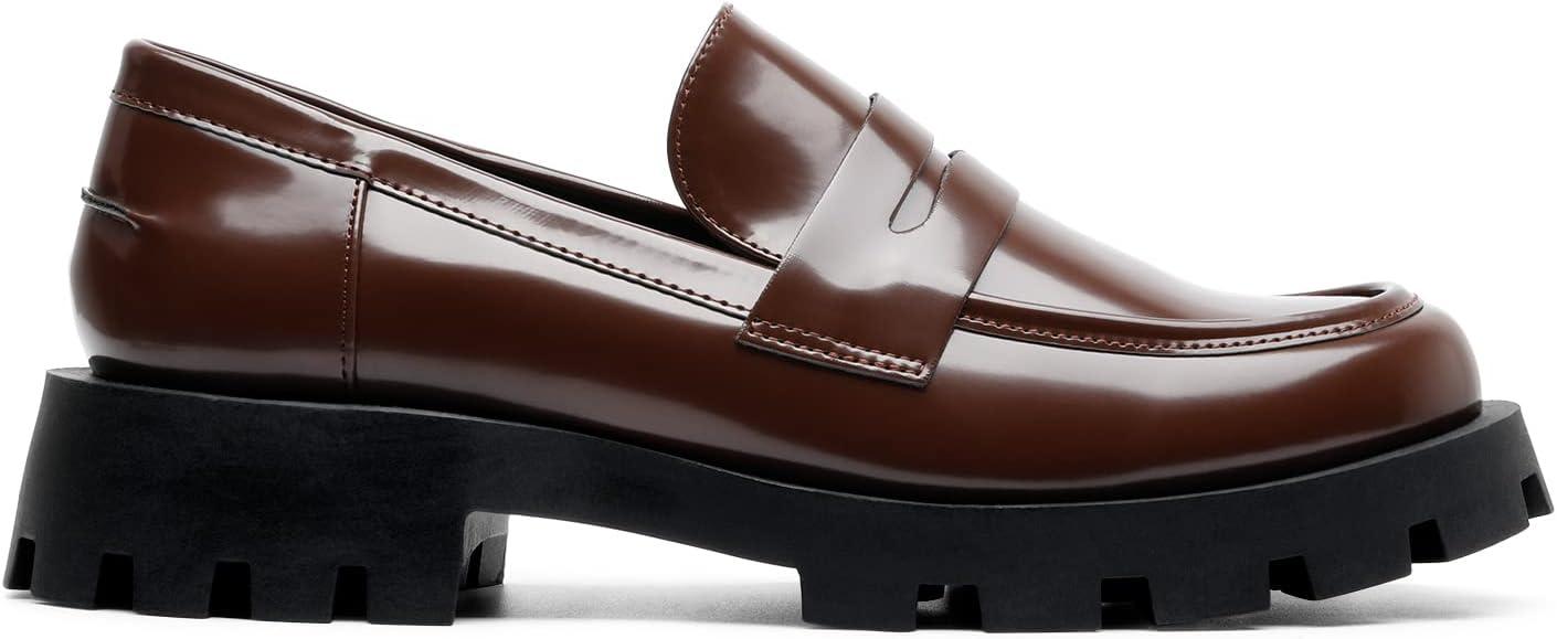 imageDREAM PAIRS Womens Loafers Lug Sole Slip On Platform Chunky Penny Loafers for Women Dressy and Work Business Casual Shoes for WomenBrownpat