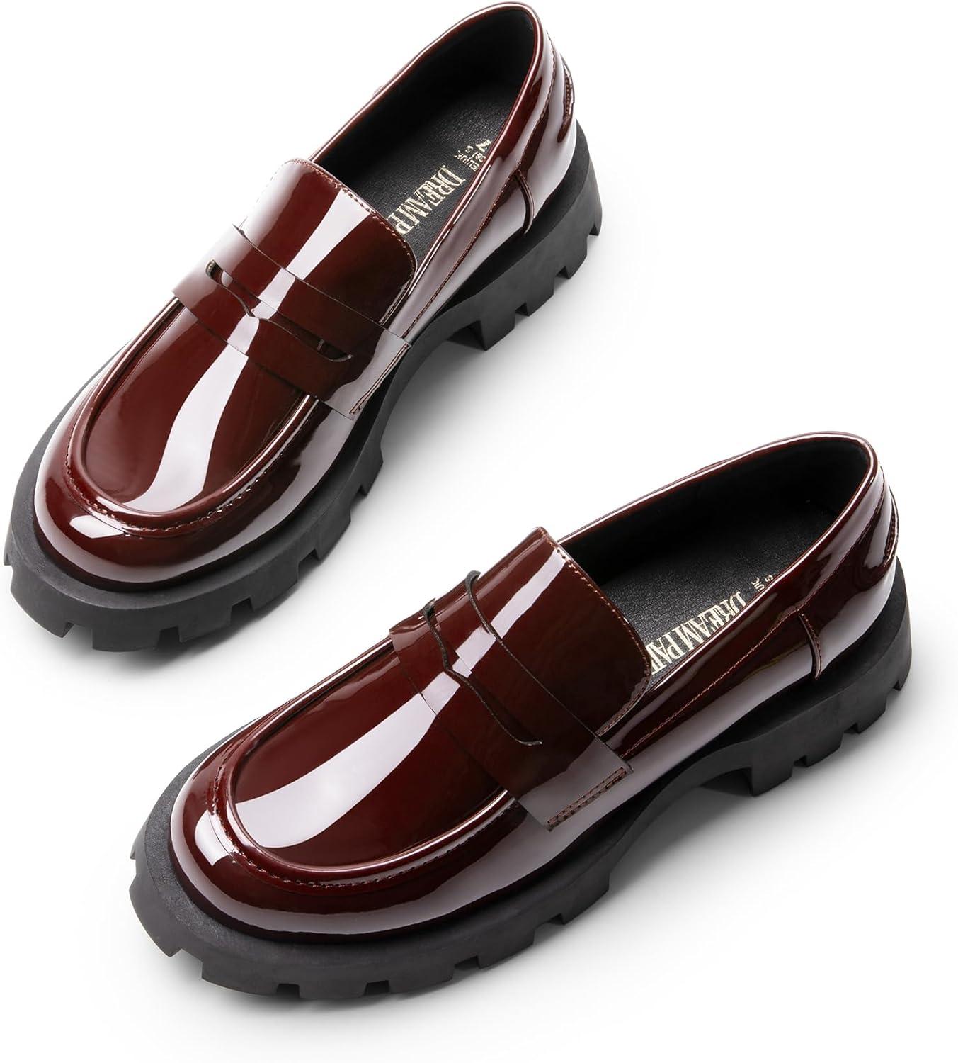 imageDREAM PAIRS Womens Loafers Lug Sole Slip On Platform Chunky Penny Loafers for Women Dressy and Work Business Casual Shoes for WomenBurgundypat