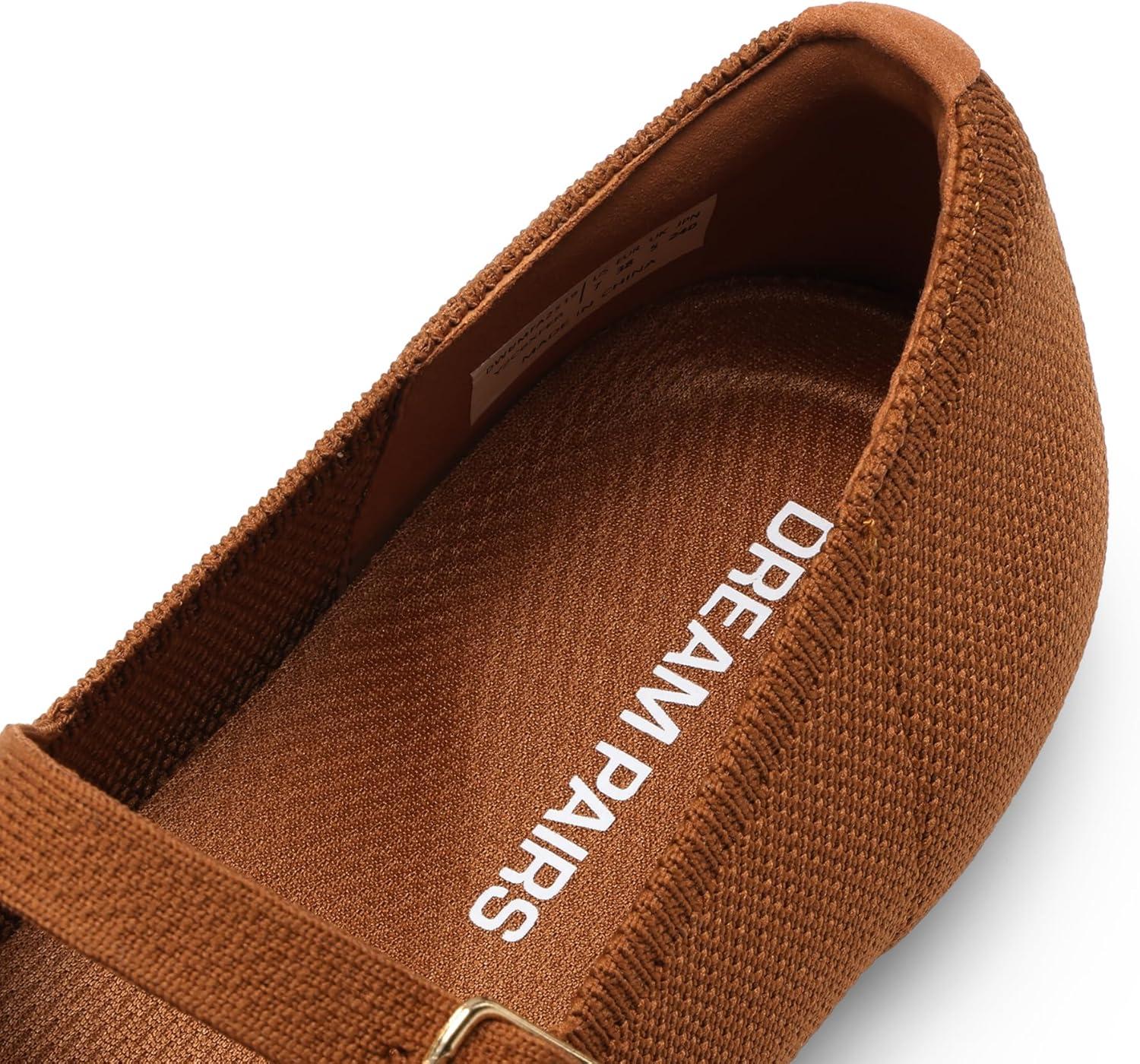 imageDREAM PAIRS Womens Mary Jane Ballet Flat Shoes Dressy Foldable Knit Flats with Arch Support Comfortable for Casual Work OfficeBrown