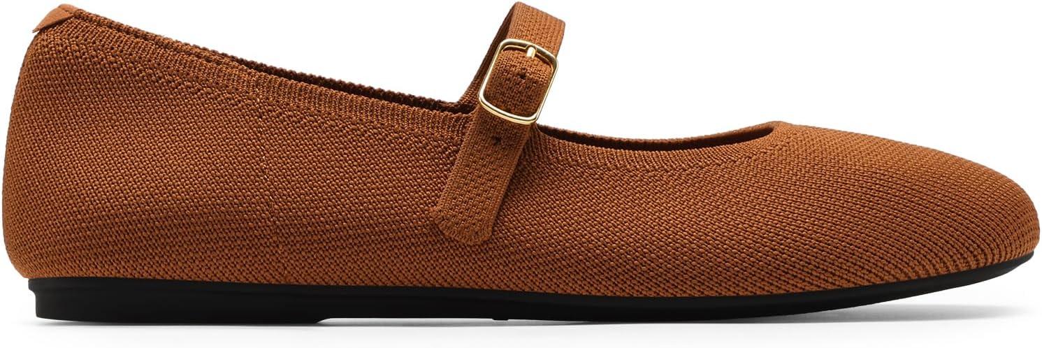 imageDREAM PAIRS Womens Mary Jane Ballet Flat Shoes Dressy Foldable Knit Flats with Arch Support Comfortable for Casual Work OfficeBrown