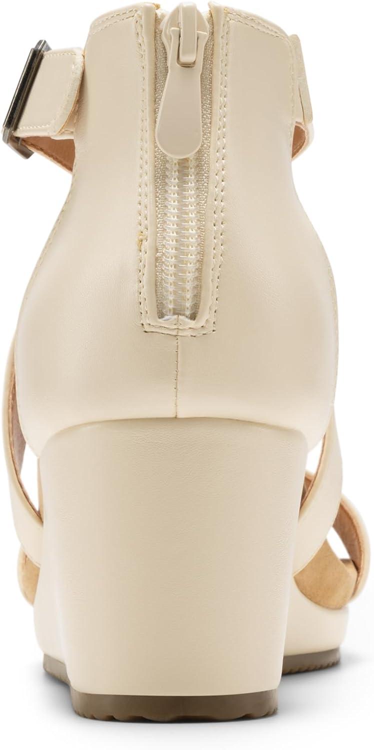 imageDREAM PAIRS Womens Open Toe Buckle Ankle Strap Summer Platform Wedge SandalsBeige