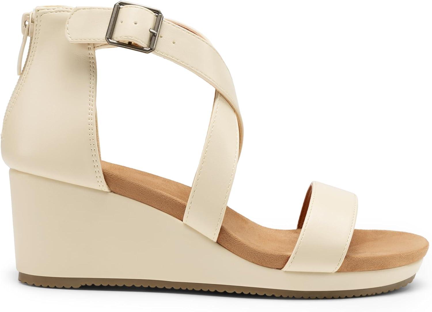 imageDREAM PAIRS Womens Open Toe Buckle Ankle Strap Summer Platform Wedge SandalsBeige