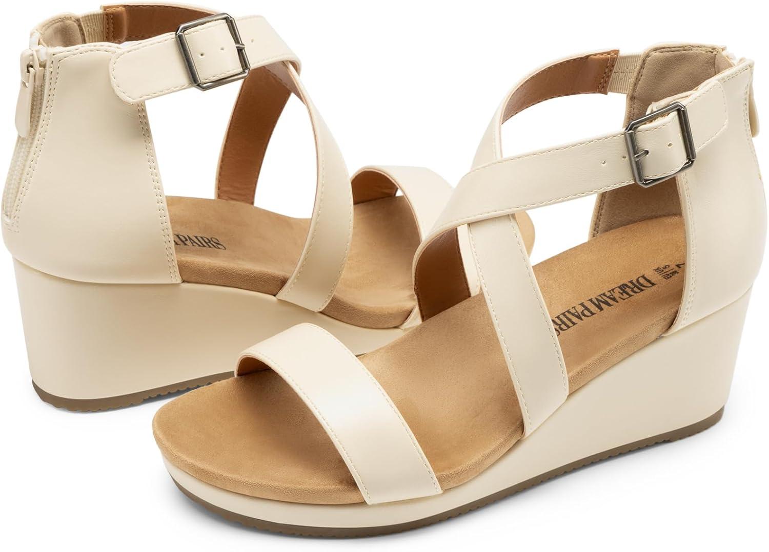 imageDREAM PAIRS Womens Open Toe Buckle Ankle Strap Summer Platform Wedge SandalsBeige