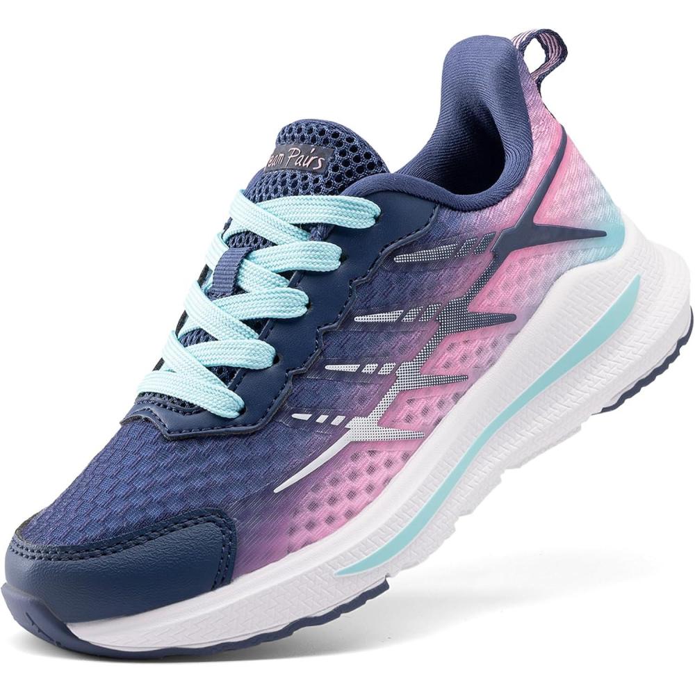 imageDREAM PAIRS Boys Girls Shoes Kids Tennis Athletic Running Footwear Lace Up Walking DuraPlay Breathable Lightweight Sneakers for LittleBig KidDark BluePink