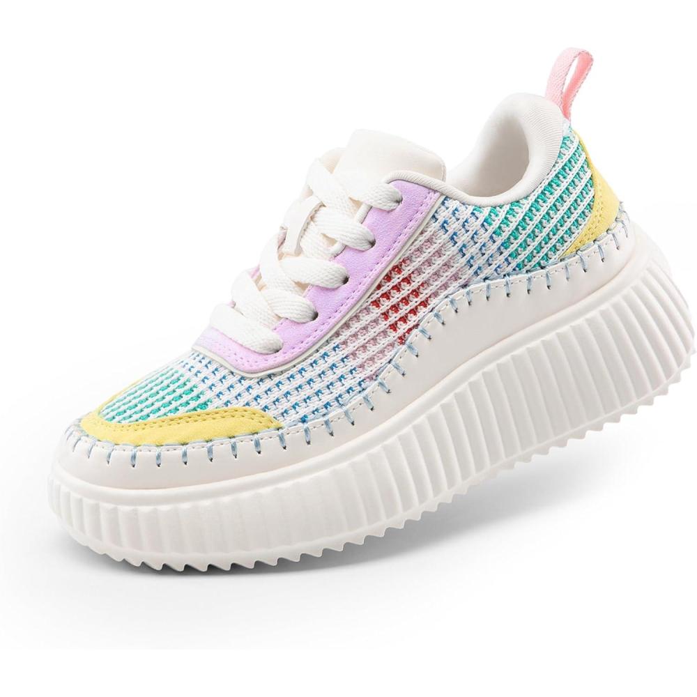 imageDREAM PAIRS Girls Fashion Sneakers Tennis Shoes Kids Platform Lightweight Lace Up Casual Walking Shoes