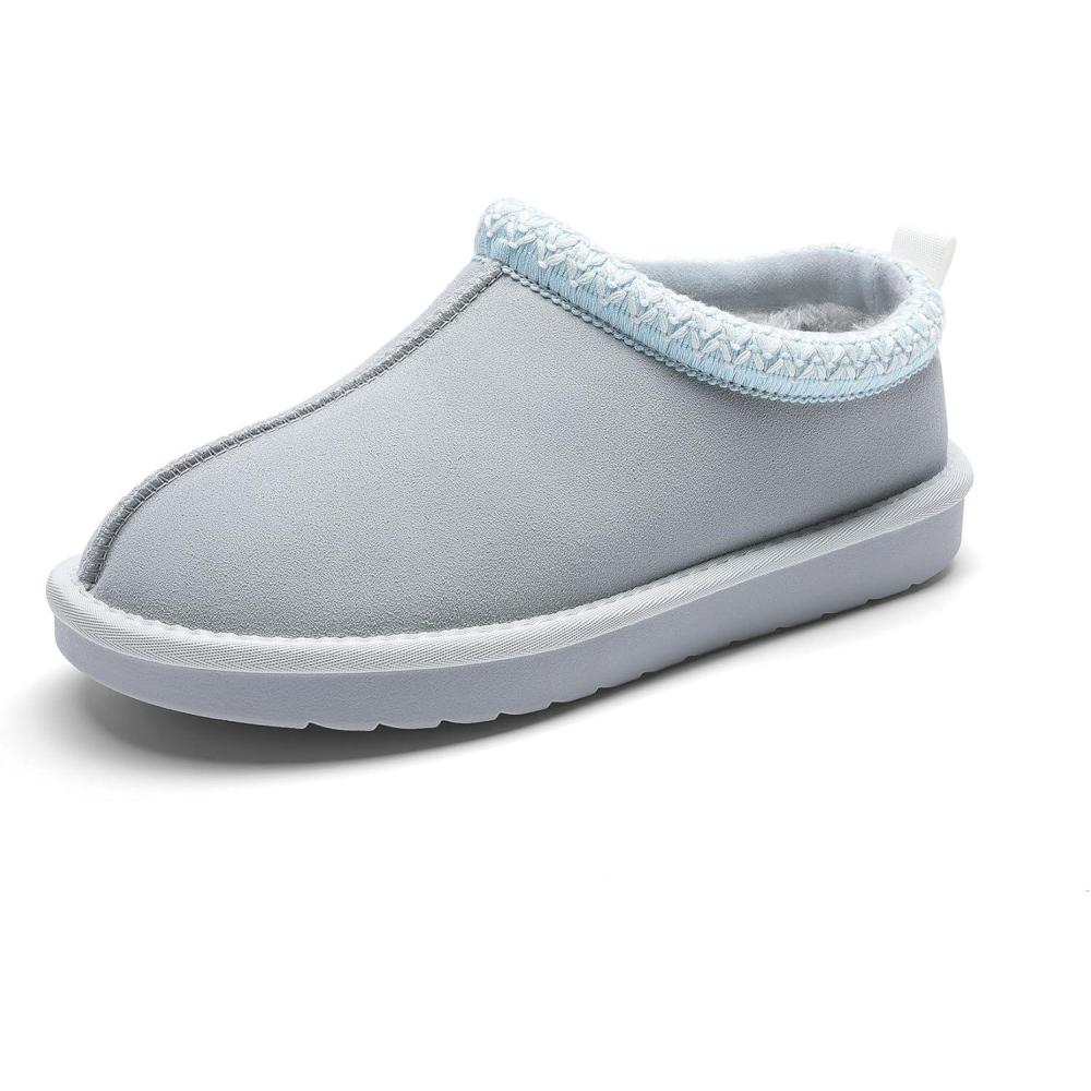 imageDREAM PAIRS Womens Fuzzy Cozy Slippers Genuine Suede Indoor Outdoor Fluffy Home Comfy Winter Slip On Cute Warm Memory Foam Furry Shoes FuzzyEasyLight Blue