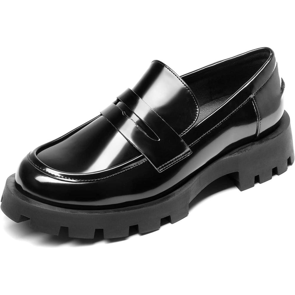 imageDREAM PAIRS Womens Loafers Lug Sole Slip On Platform Chunky Penny Loafers for Women Dressy and Work Business Casual Shoes for WomenBlackpat