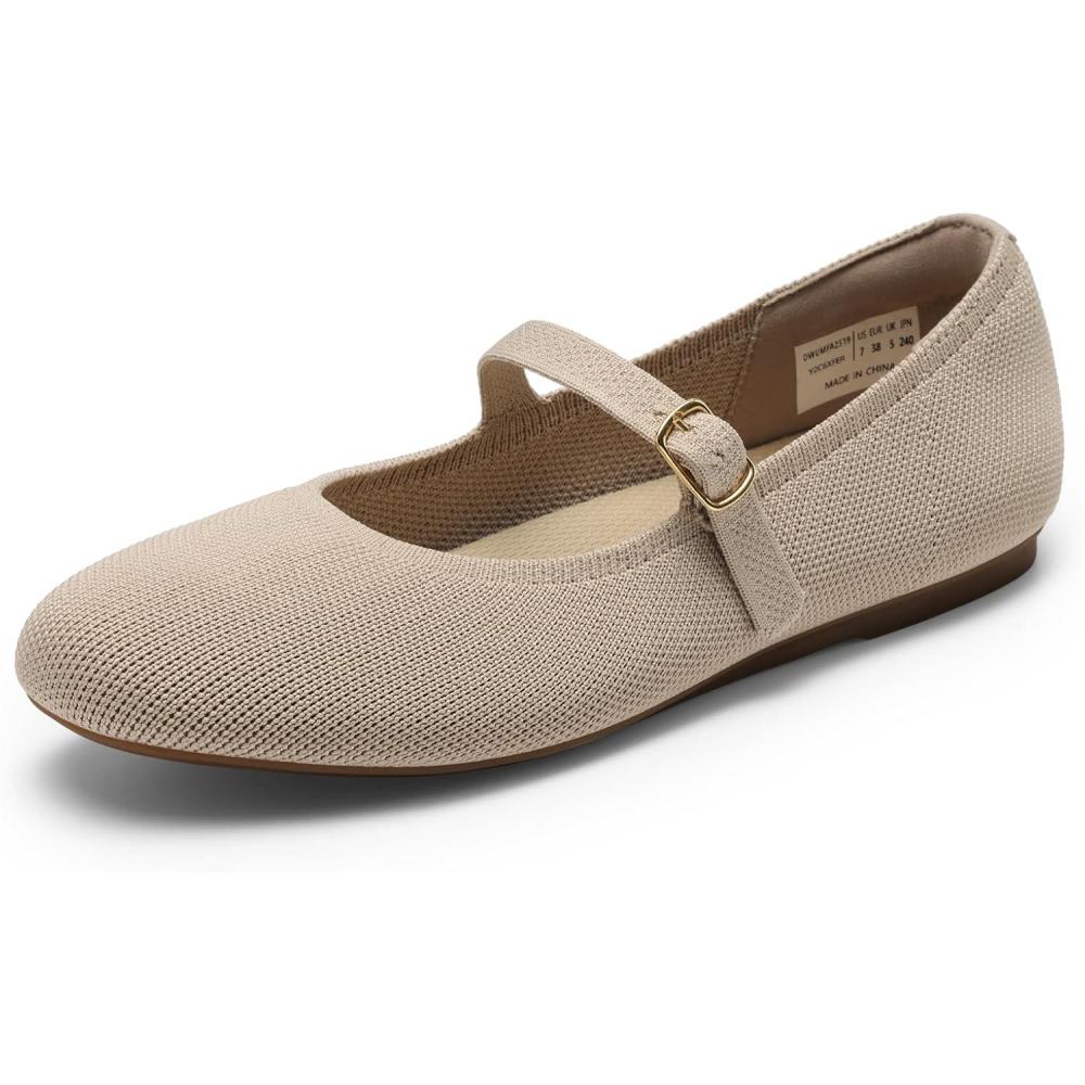 imageDREAM PAIRS Womens Mary Jane Ballet Flat Shoes Dressy Foldable Knit Flats with Arch Support Comfortable for Casual Work OfficeNude