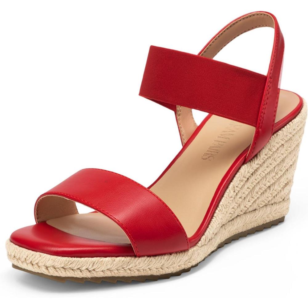 imageDREAM PAIRS Womens Open Toe Espadrilles Dressy Platform Sandals Slip on Elastic Ankle Strap Wedges SandalsRed