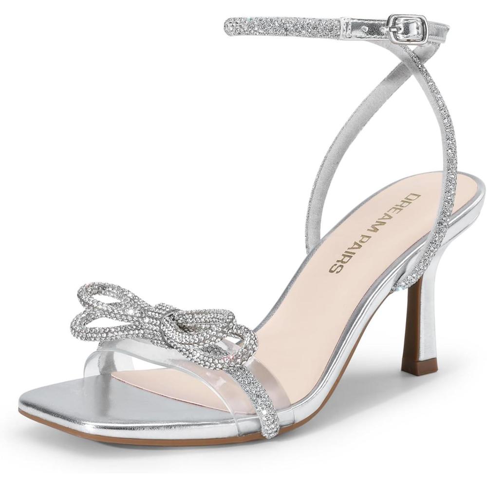 imageDREAM PAIRS Womens Rhinestone Ankle Strap Dress SandalsSilverpu
