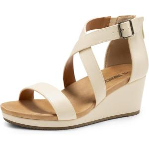 DREAM PAIRS Women’s Open Toe Buckle Ankle Strap Summer Platform Wedge Sandals(Beige)
