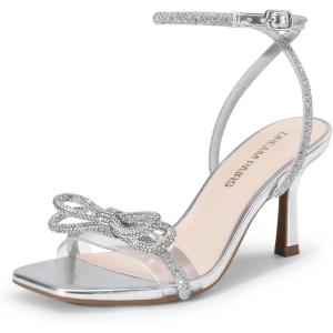 DREAM PAIRS Women’s Rhinestone Ankle Strap Dress Sandals(Silver-pu)