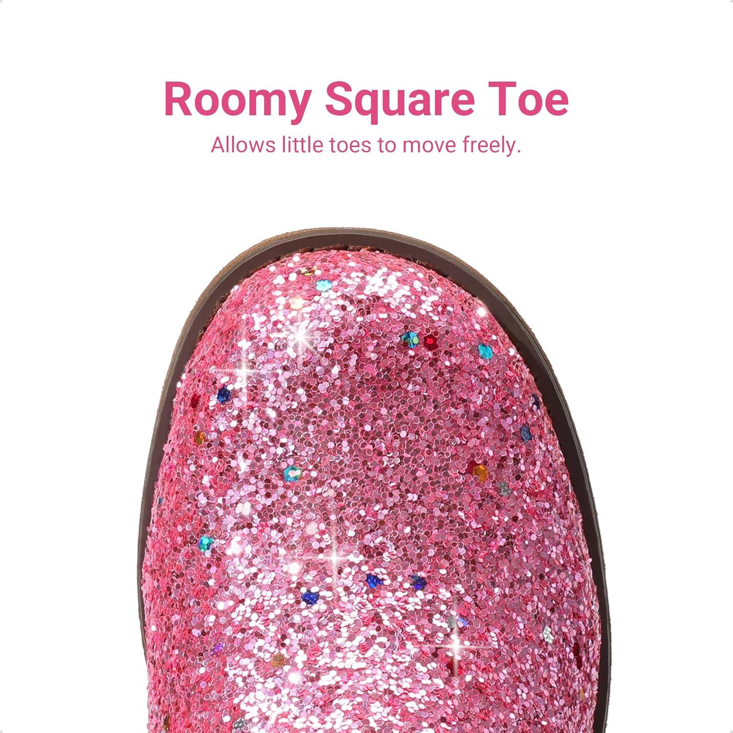 imageDREAM PAIRS Girls Cowgirl Boots Glitter Toddler Cowboy Boots Child Mid Calf Riding Shoes Party Birthday Dress Up for ToddlerLittleBig KidPink