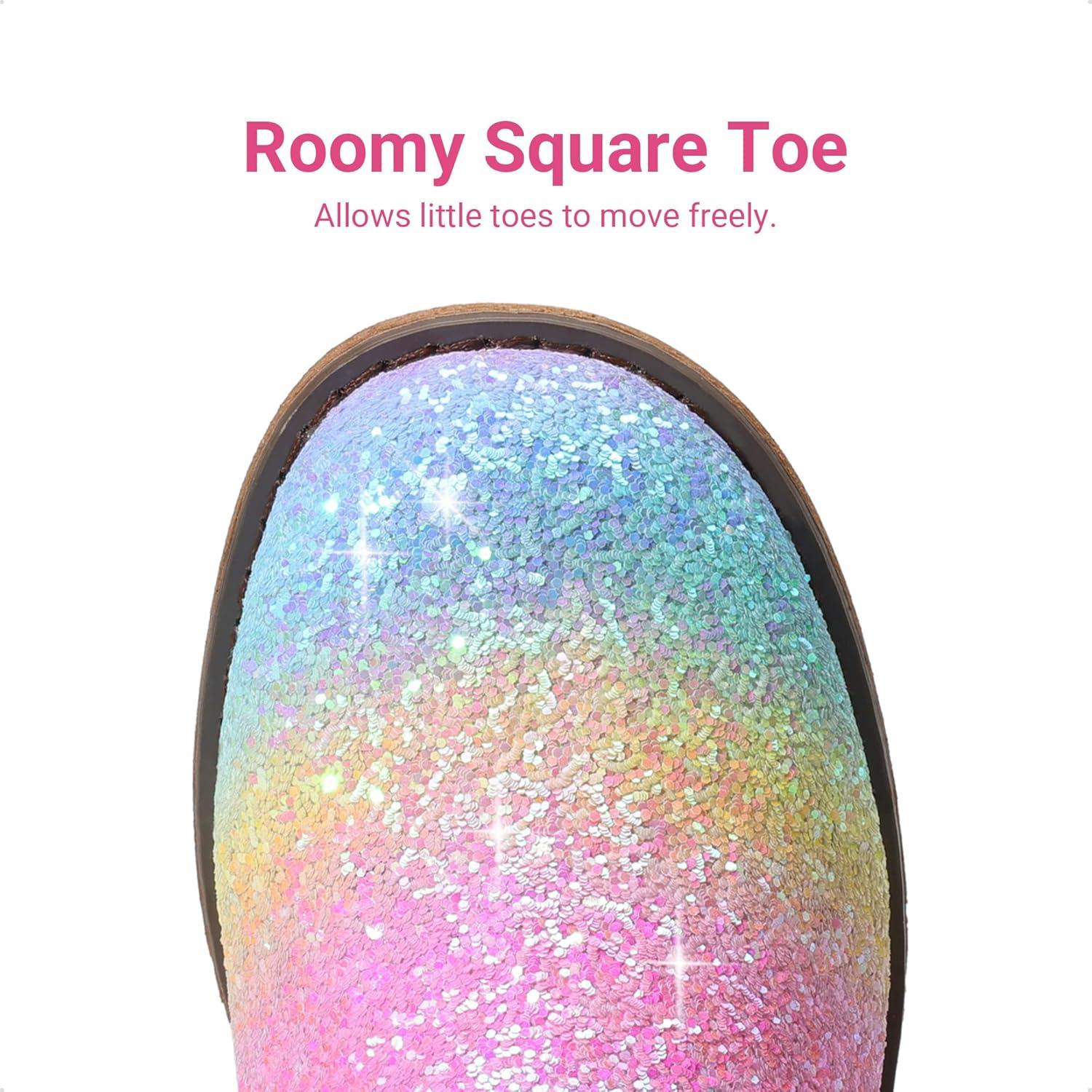 imageDREAM PAIRS Girls Cowgirl Boots Glitter Toddler Cowboy Boots Child Mid Calf Riding Shoes Party Birthday Dress Up for ToddlerLittleBig KidRainbow
