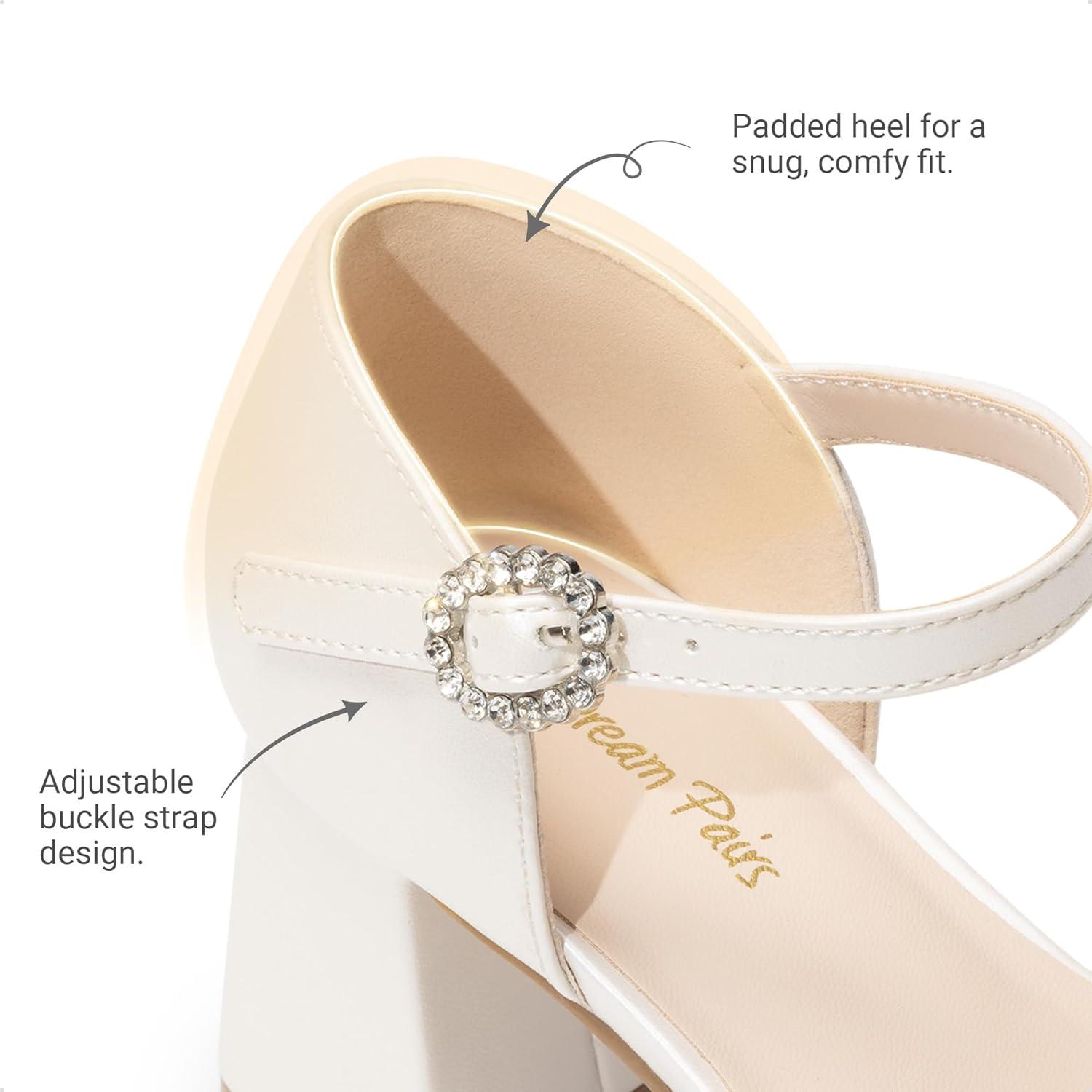 imageDREAM PAIRS Girls Dress Shoes Platform Square Toe High Heels Ankle Strap Party Wedding Flower Pump for Little Big KidIvory