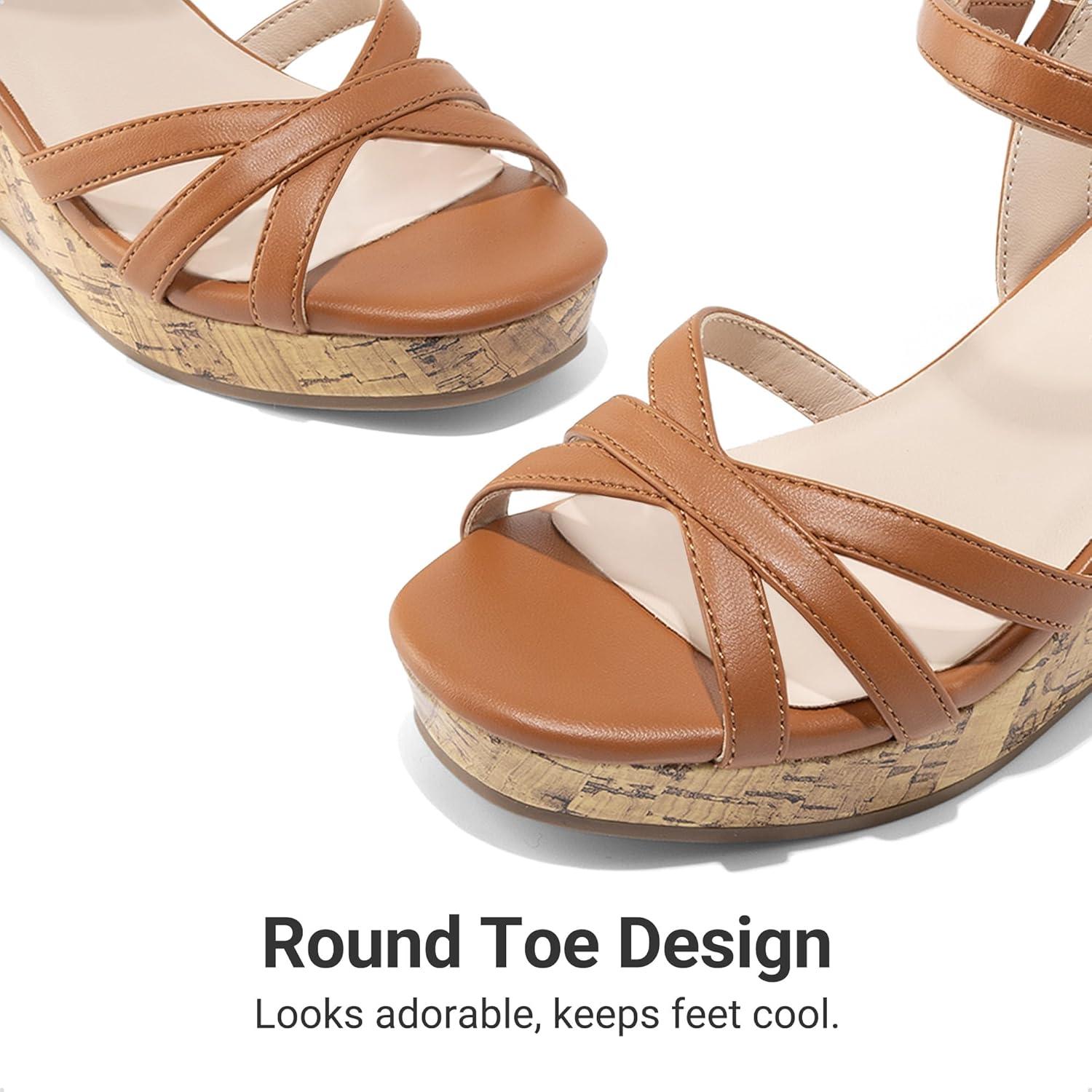imageDREAM PAIRS Girls Wedge Sandals Flatform Open Toe Summer Platform Sandals Flower Wedding Party for Little KidBig KidBrownv