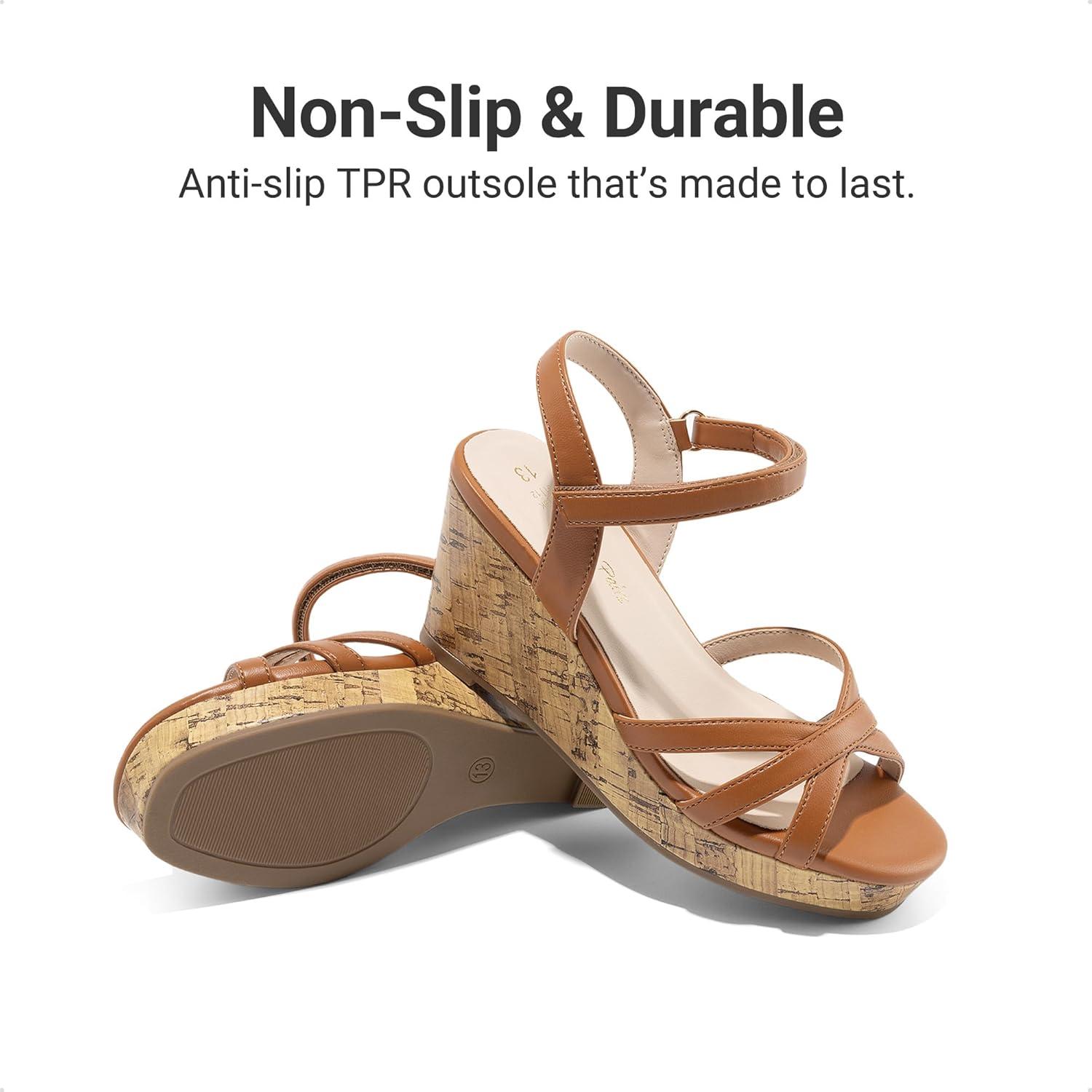 imageDREAM PAIRS Girls Wedge Sandals Flatform Open Toe Summer Platform Sandals Flower Wedding Party for Little KidBig KidBrownv