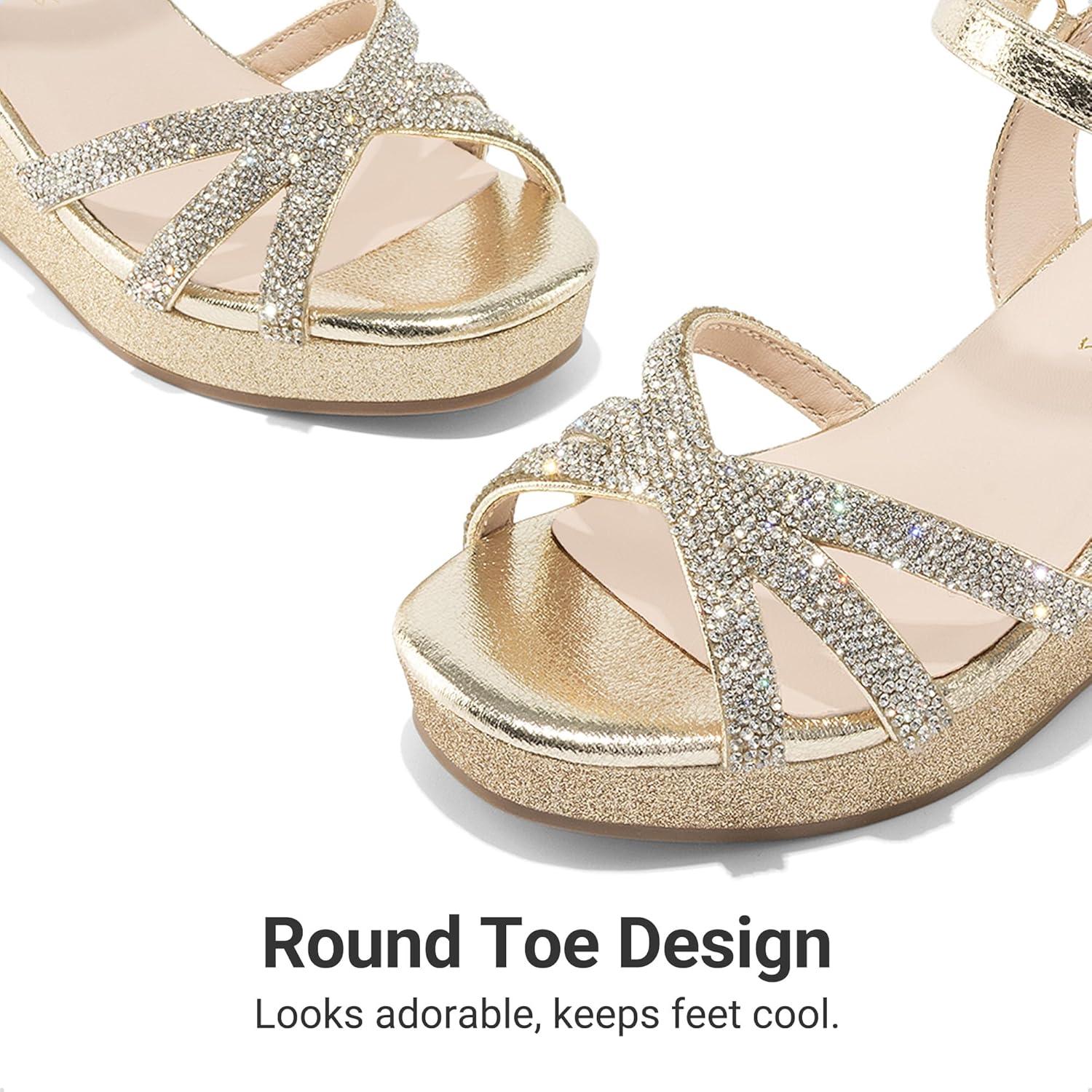 imageDREAM PAIRS Girls Wedge Sandals Flatform Open Toe Summer Platform Sandals Flower Wedding Party for Little KidBig KidGoldv