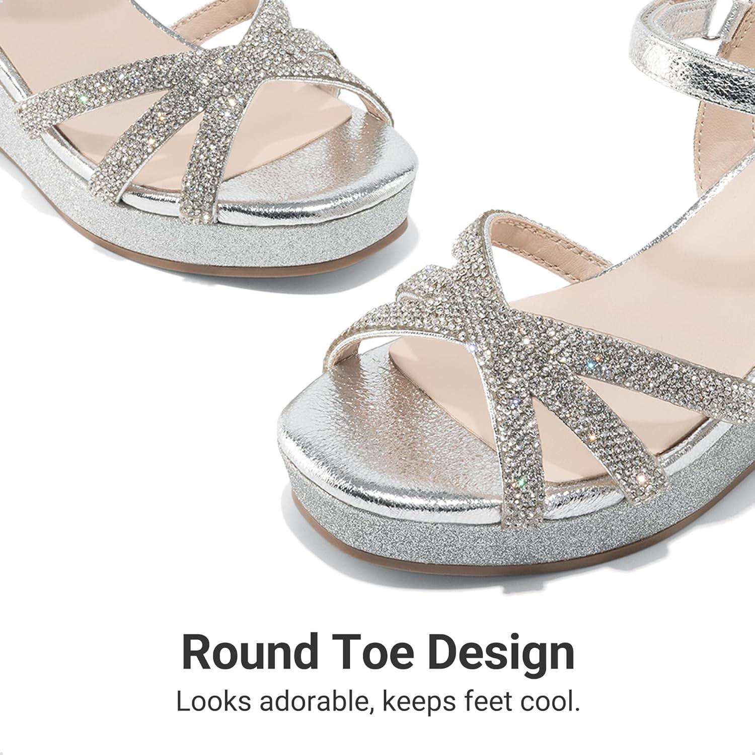 imageDREAM PAIRS Girls Wedge Sandals Flatform Open Toe Summer Platform Sandals Flower Wedding Party for Little KidBig KidSilverv