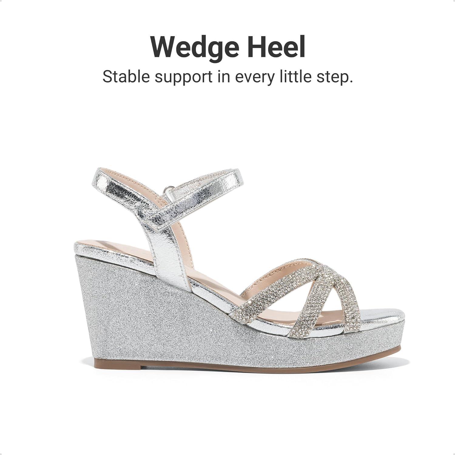 imageDREAM PAIRS Girls Wedge Sandals Flatform Open Toe Summer Platform Sandals Flower Wedding Party for Little KidBig KidSilverv
