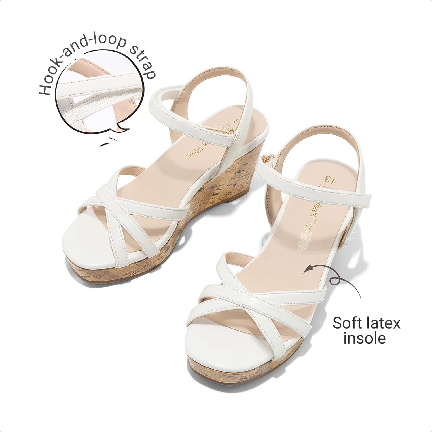 imageDREAM PAIRS Girls Wedge Sandals Flatform Open Toe Summer Platform Sandals Flower Wedding Party for Little KidBig KidWhitev