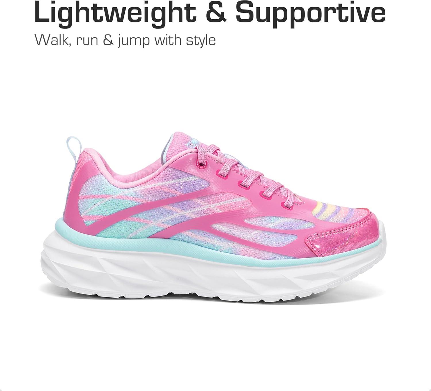 imageDREAM PAIRS Girls Shoes Sneakers Kids Tennis Shoes Lightweight Lace Up Running Casual Walking ShoesHot PinkRainbow