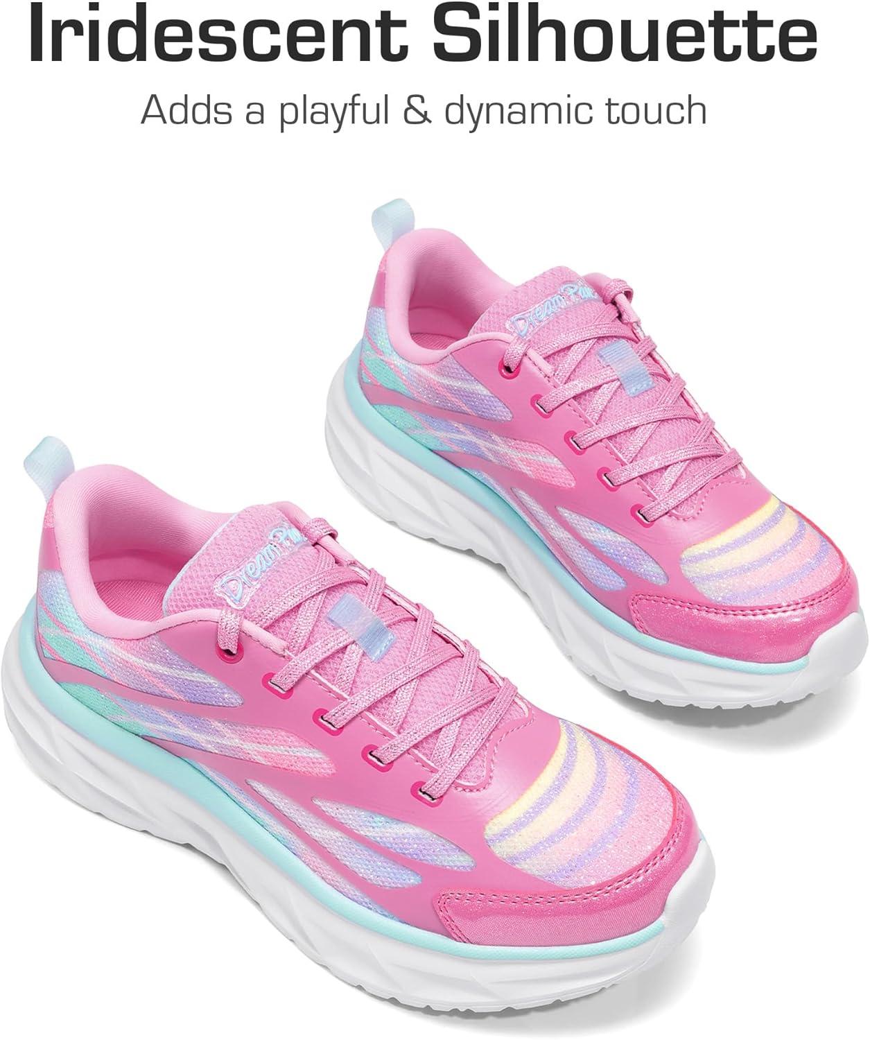 imageDREAM PAIRS Girls Shoes Sneakers Kids Tennis Shoes Lightweight Lace Up Running Casual Walking ShoesHot PinkRainbow
