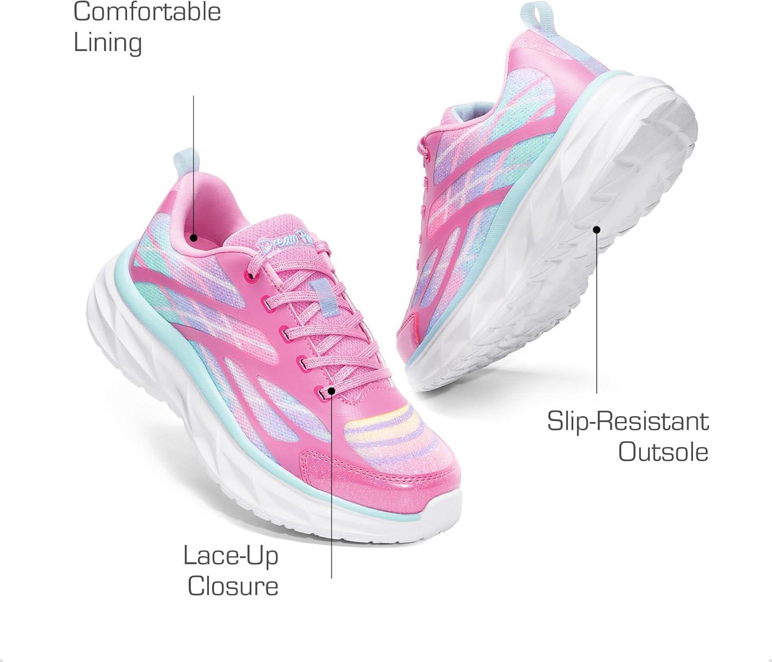 imageDREAM PAIRS Girls Shoes Sneakers Kids Tennis Shoes Lightweight Lace Up Running Casual Walking ShoesHot PinkRainbow
