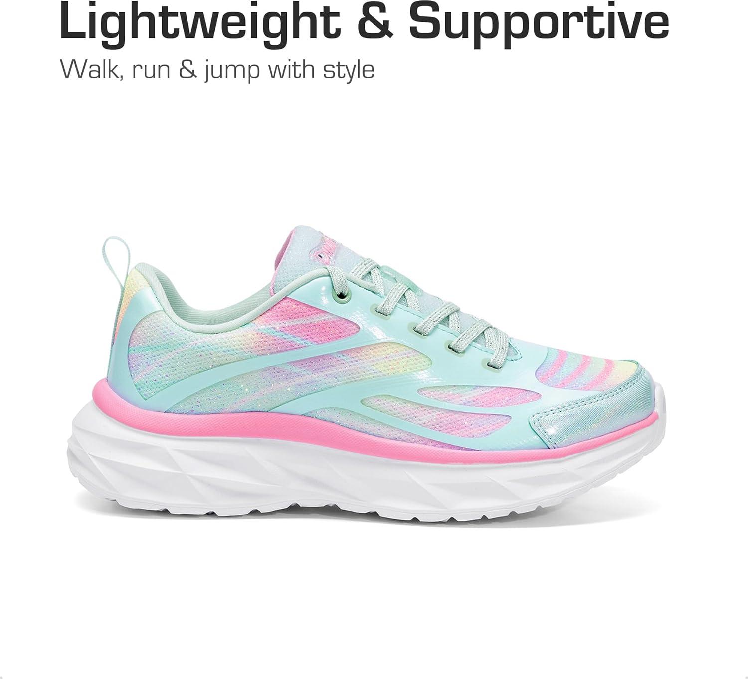 imageDREAM PAIRS Girls Shoes Sneakers Kids Tennis Shoes Lightweight Lace Up Running Casual Walking ShoesMint GreenRainbow
