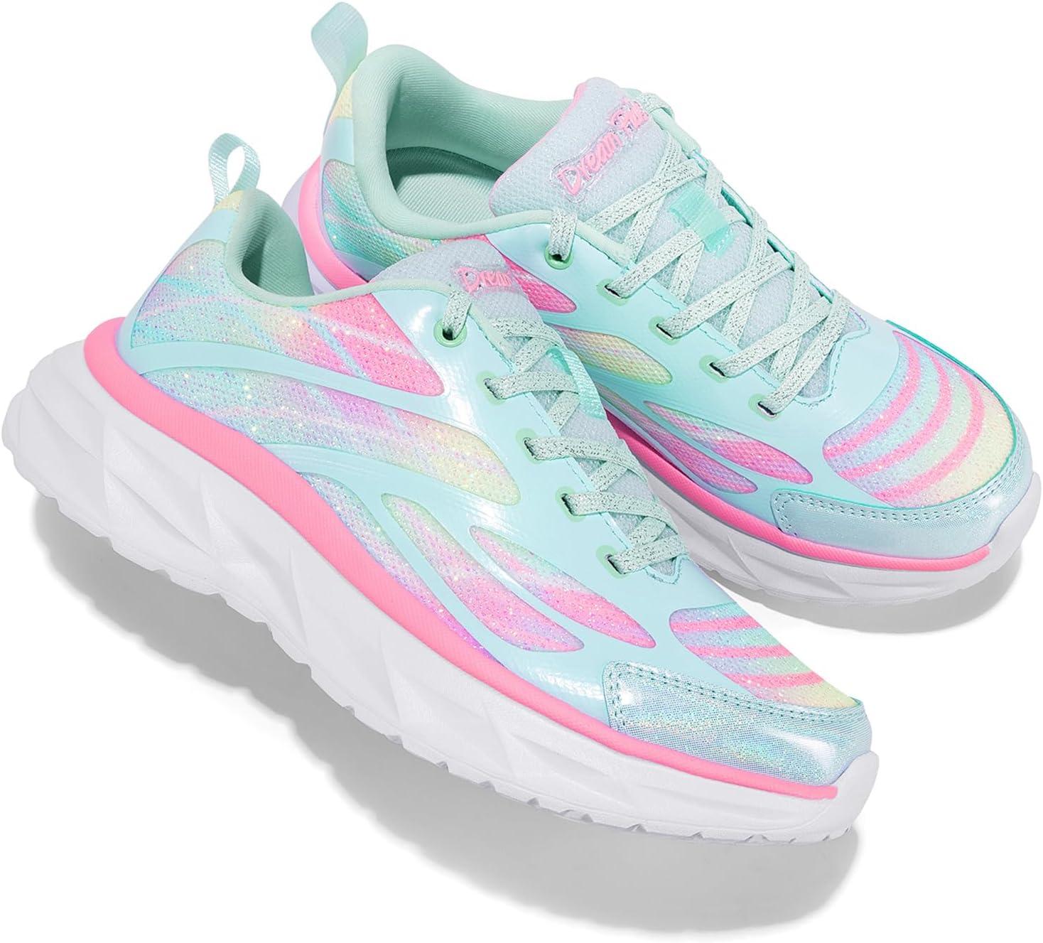 imageDREAM PAIRS Girls Shoes Sneakers Kids Tennis Shoes Lightweight Lace Up Running Casual Walking ShoesMint GreenRainbow