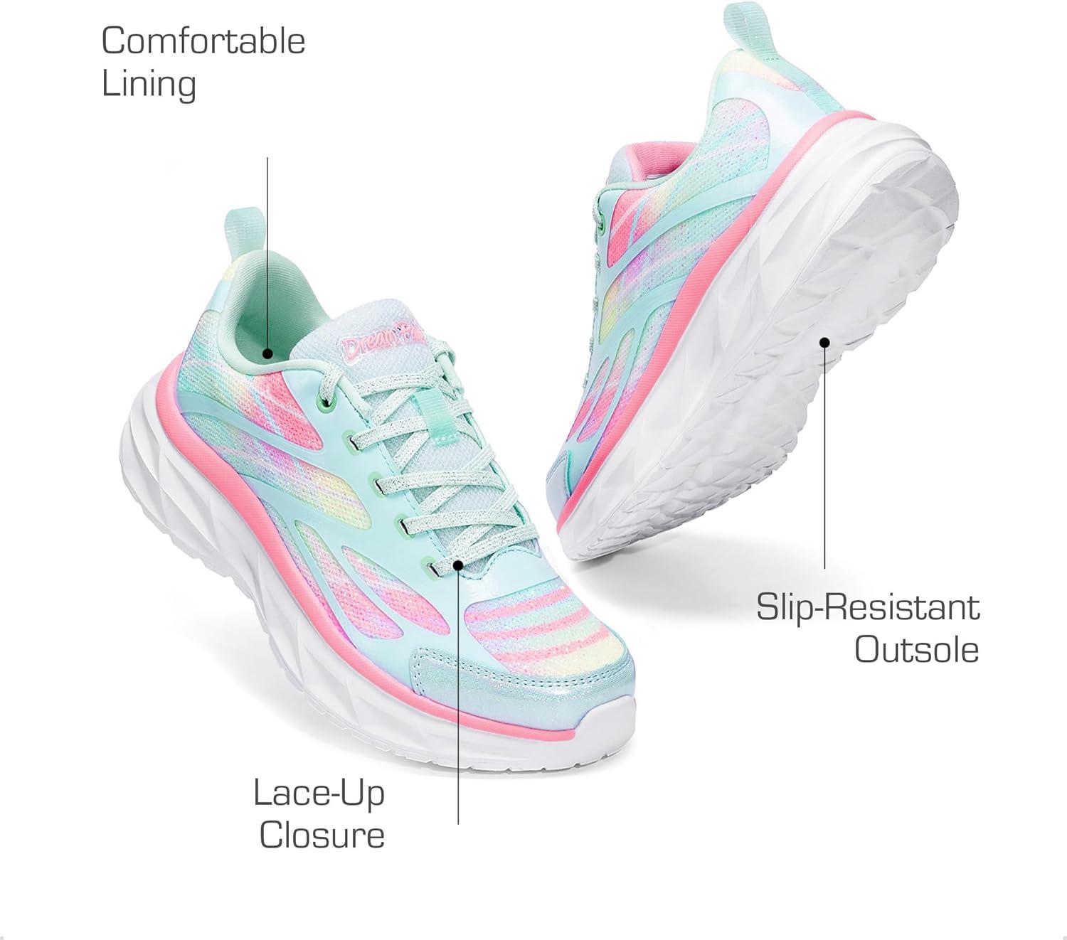 imageDREAM PAIRS Girls Shoes Sneakers Kids Tennis Shoes Lightweight Lace Up Running Casual Walking ShoesMint GreenRainbow