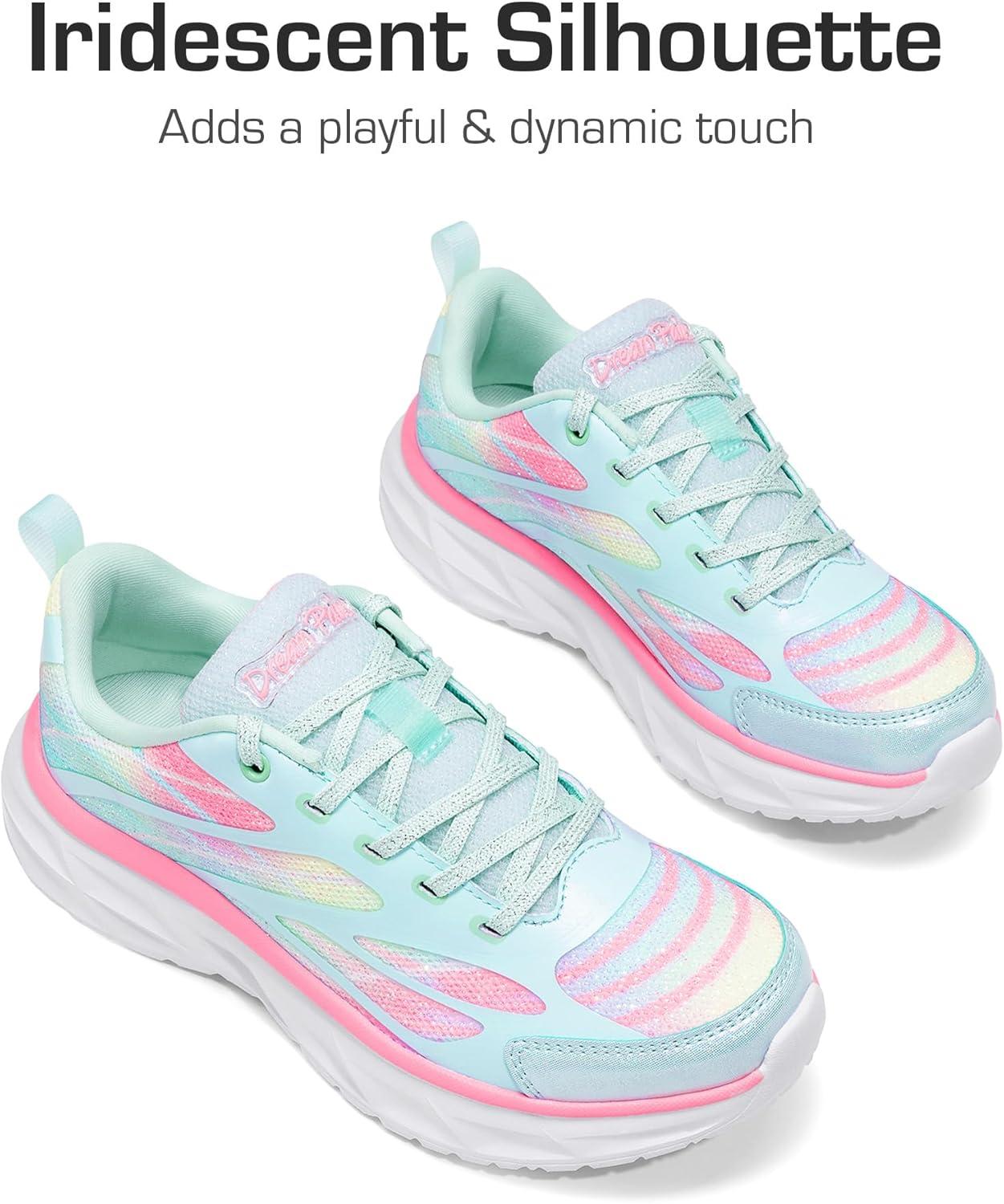 imageDREAM PAIRS Girls Shoes Sneakers Kids Tennis Shoes Lightweight Lace Up Running Casual Walking ShoesMint GreenRainbow