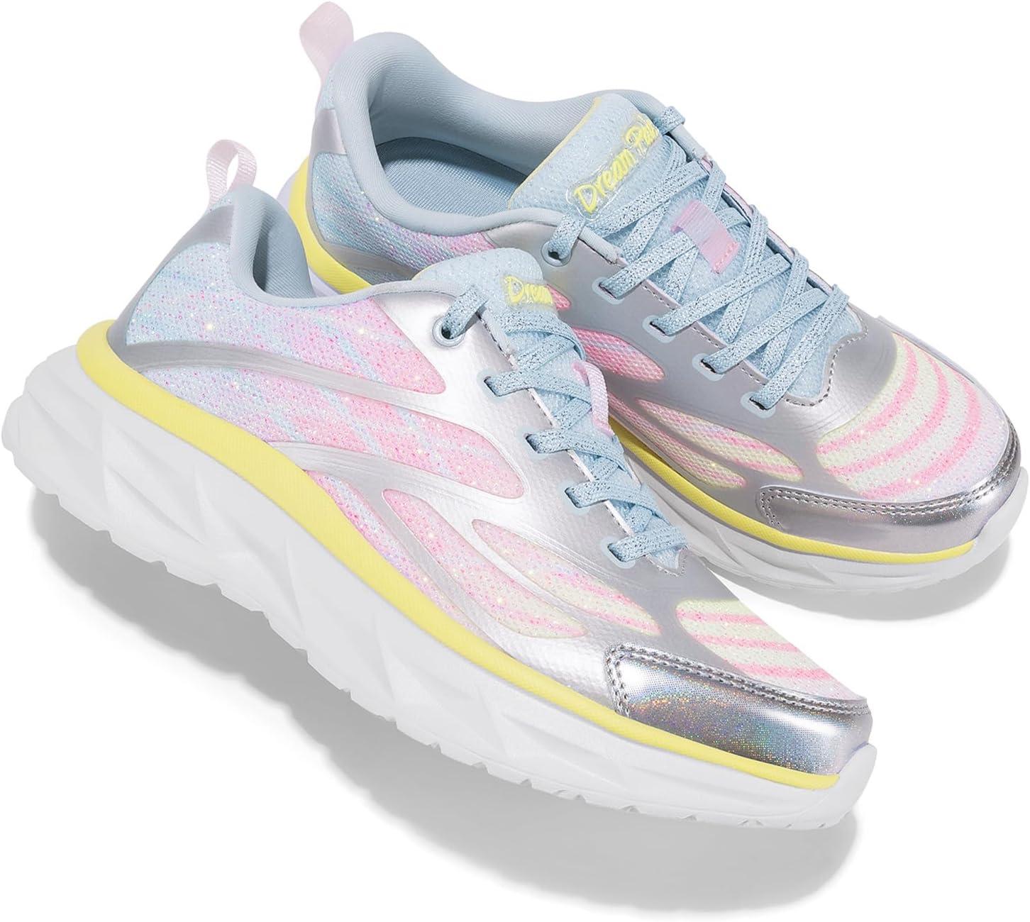 imageDREAM PAIRS Girls Shoes Sneakers Kids Tennis Shoes Lightweight Lace Up Running Casual Walking ShoesRainbowSilver