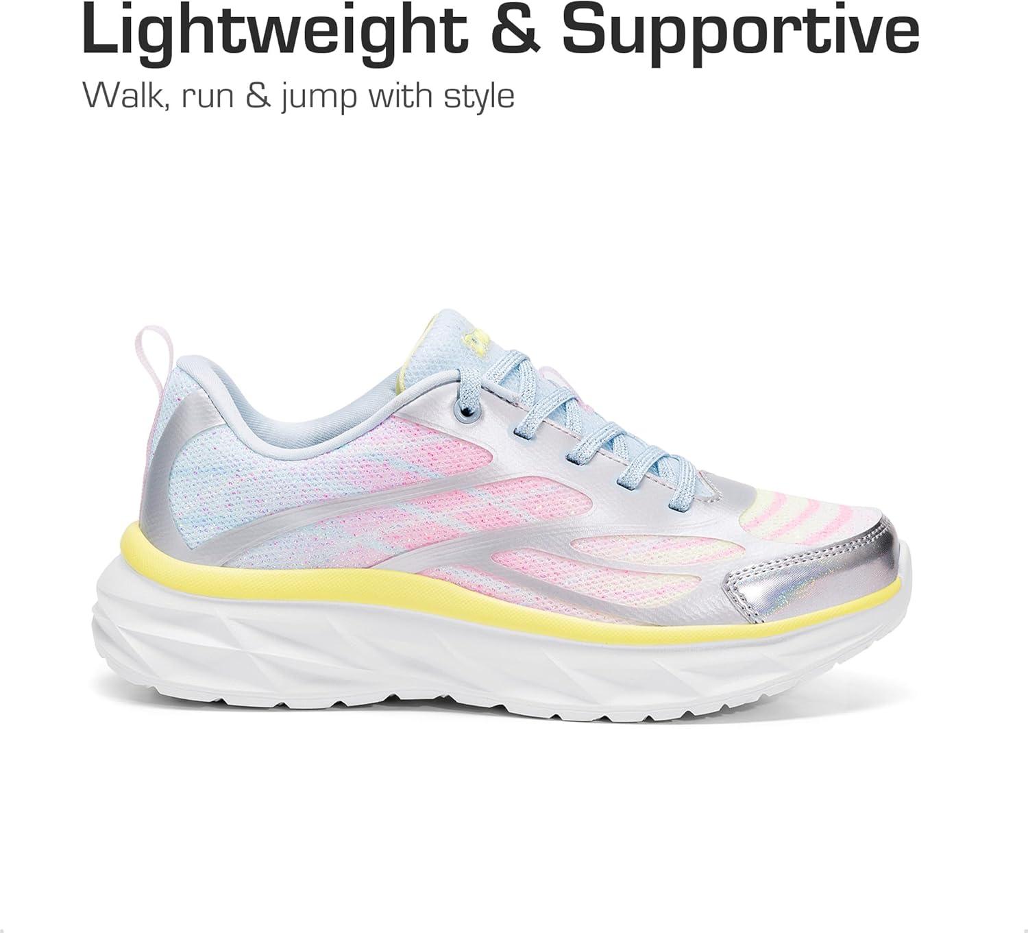 imageDREAM PAIRS Girls Shoes Sneakers Kids Tennis Shoes Lightweight Lace Up Running Casual Walking ShoesRainbowSilver