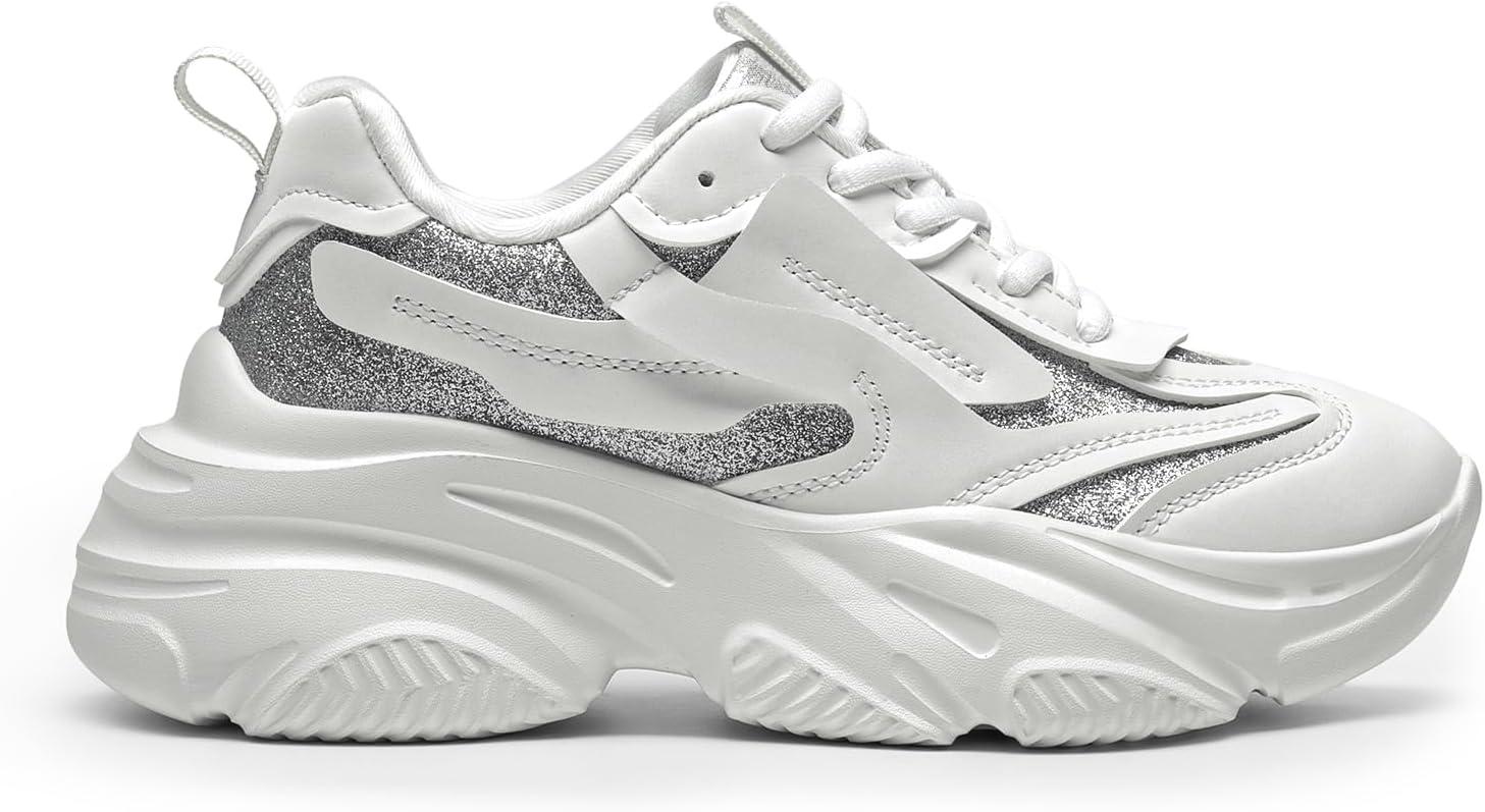 imageDREAM PAIRS Womens Platform Chunky Fashion Sneakers Jaxon Walking LaceUp Comfortable Dad Sneakers Workout Sport Work Casual Tennis ShoesWhitesilver Glitter