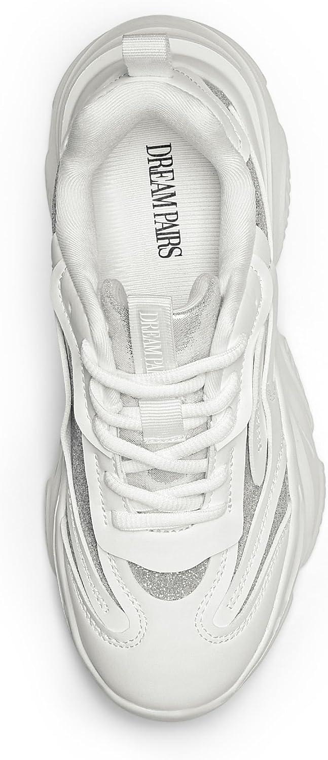 imageDREAM PAIRS Womens Platform Chunky Fashion Sneakers Jaxon Walking LaceUp Comfortable Dad Sneakers Workout Sport Work Casual Tennis ShoesWhitesilver Glitter