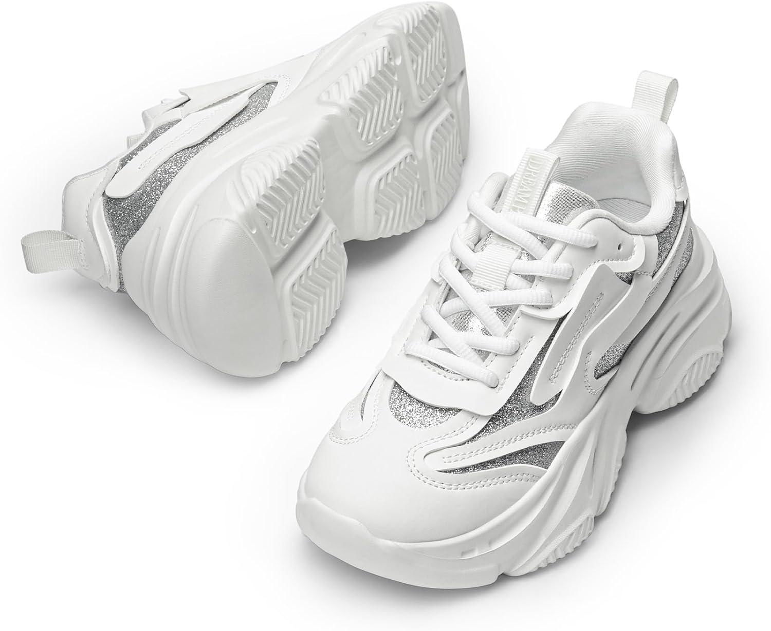 imageDREAM PAIRS Womens Platform Chunky Fashion Sneakers Jaxon Walking LaceUp Comfortable Dad Sneakers Workout Sport Work Casual Tennis ShoesWhitesilver Glitter