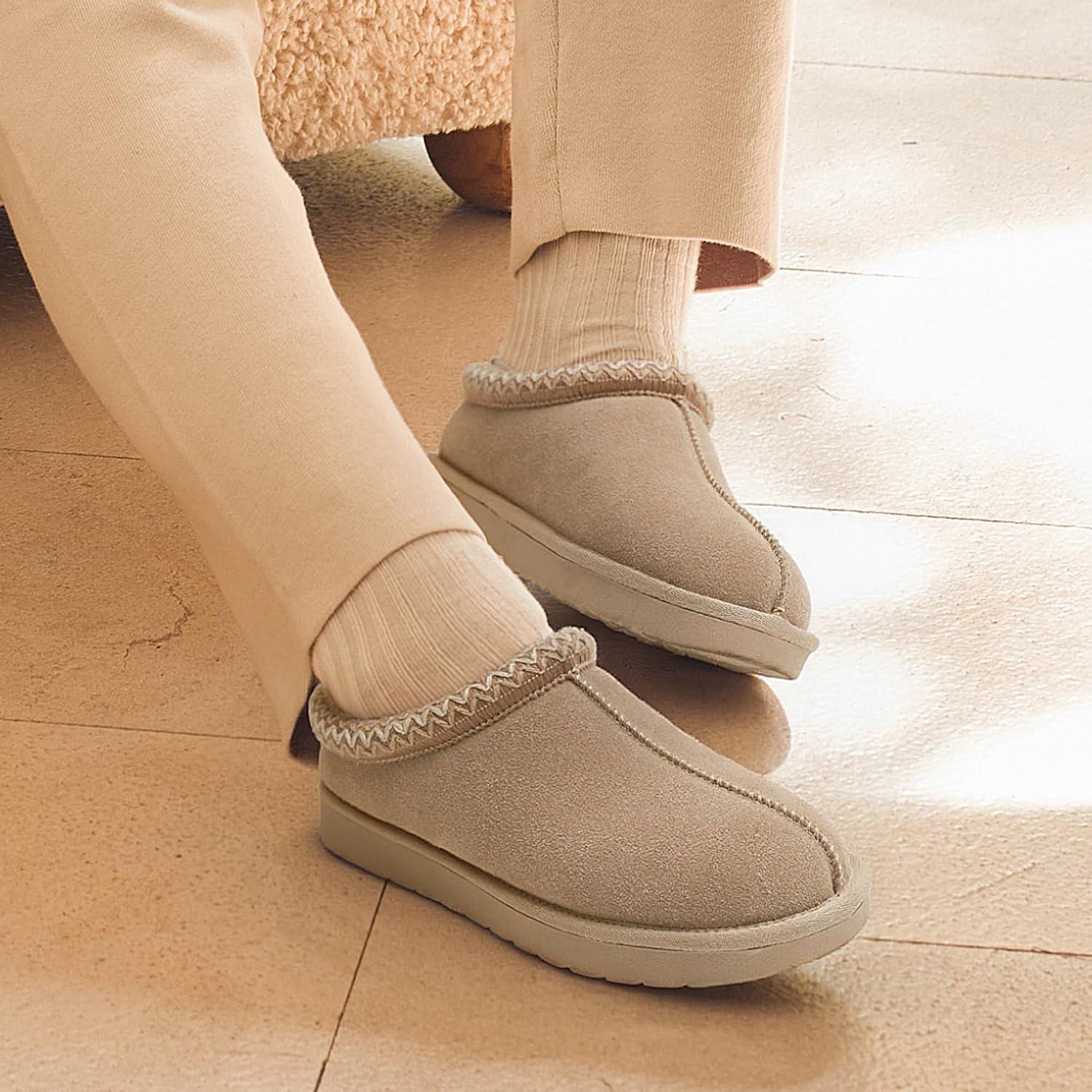 imageDREAM PAIRS Womens Fuzzy Cozy Slippers Genuine Suede Indoor Outdoor Fluffy Home Comfy Winter Slip On Cute Warm Memory Foam Furry Shoes FuzzyEasy