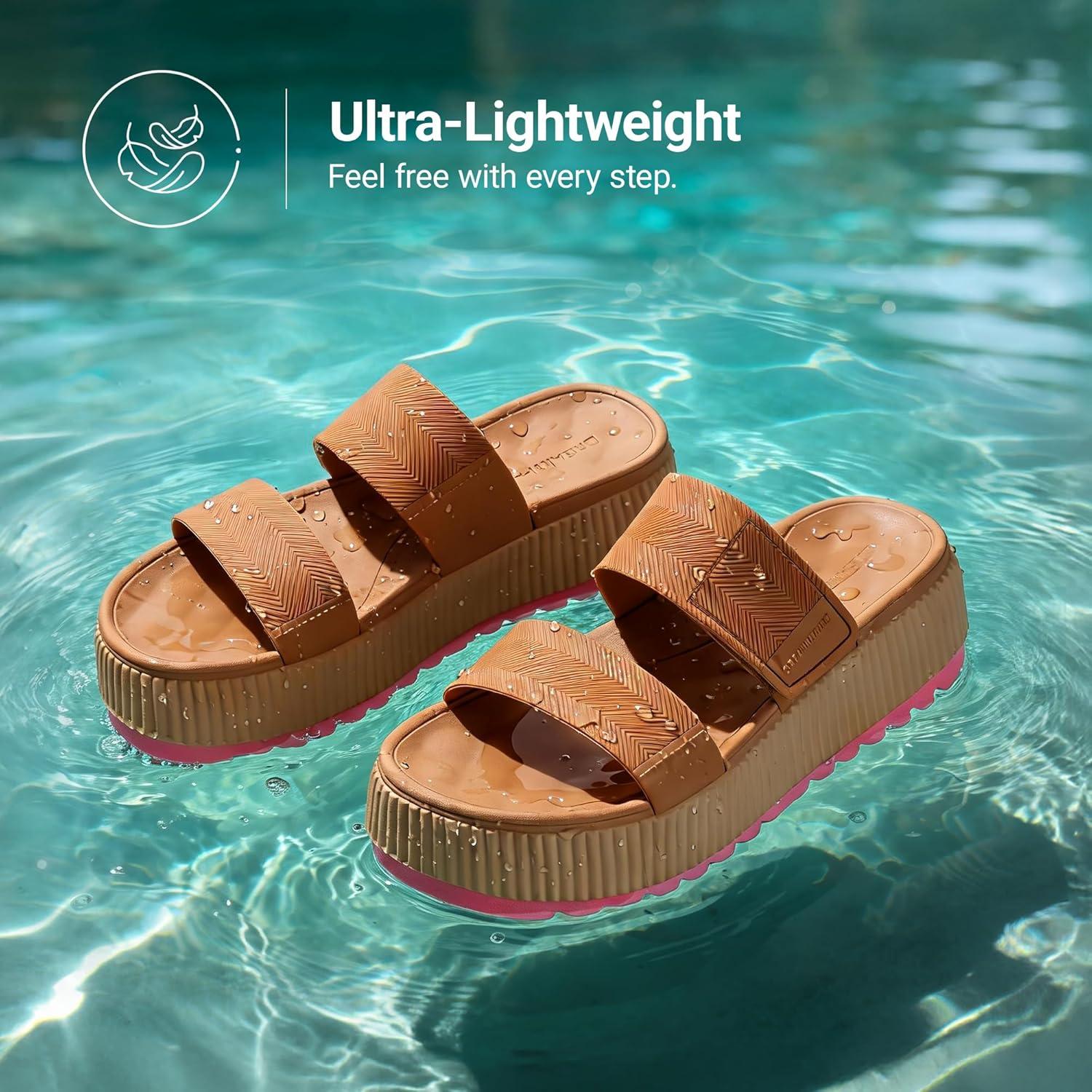 imageDREAM PAIRS Womens Platform Slip on Adjustable Sandals Lightweight Comfortable NonSlip Vacation Beach Chunky Open Toe Wedges for Summer Waterproof ShoesCamel