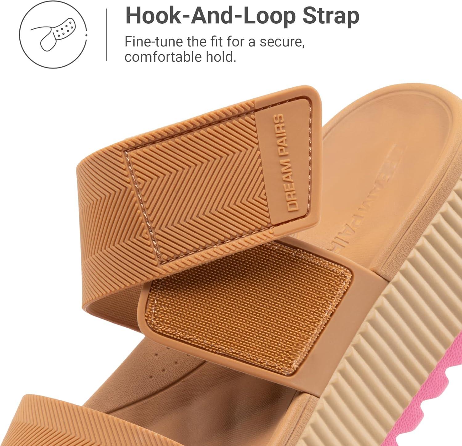 imageDREAM PAIRS Womens Platform Slip on Adjustable Sandals Lightweight Comfortable NonSlip Vacation Beach Chunky Open Toe Wedges for Summer Waterproof ShoesCamel