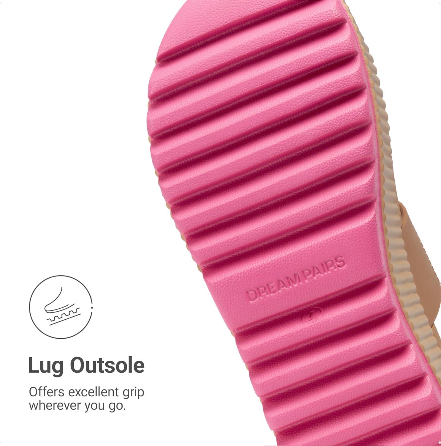 imageDREAM PAIRS Womens Platform Slip on Adjustable Sandals Lightweight Comfortable NonSlip Vacation Beach Chunky Open Toe Wedges for Summer Waterproof ShoesCamel